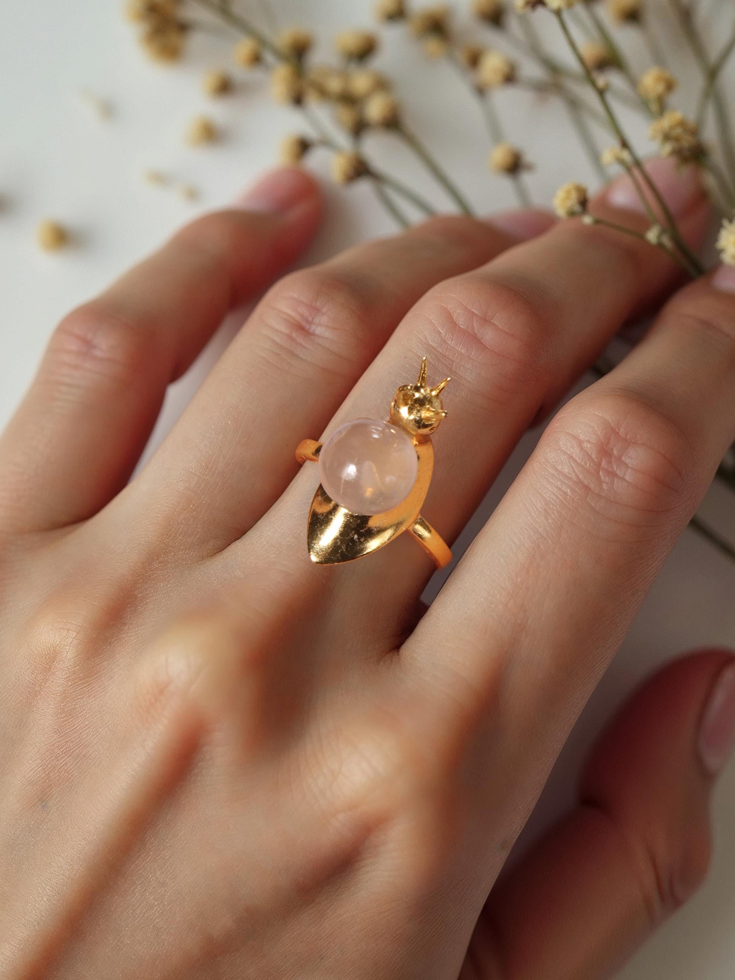 snail - Rose Quartz Ring