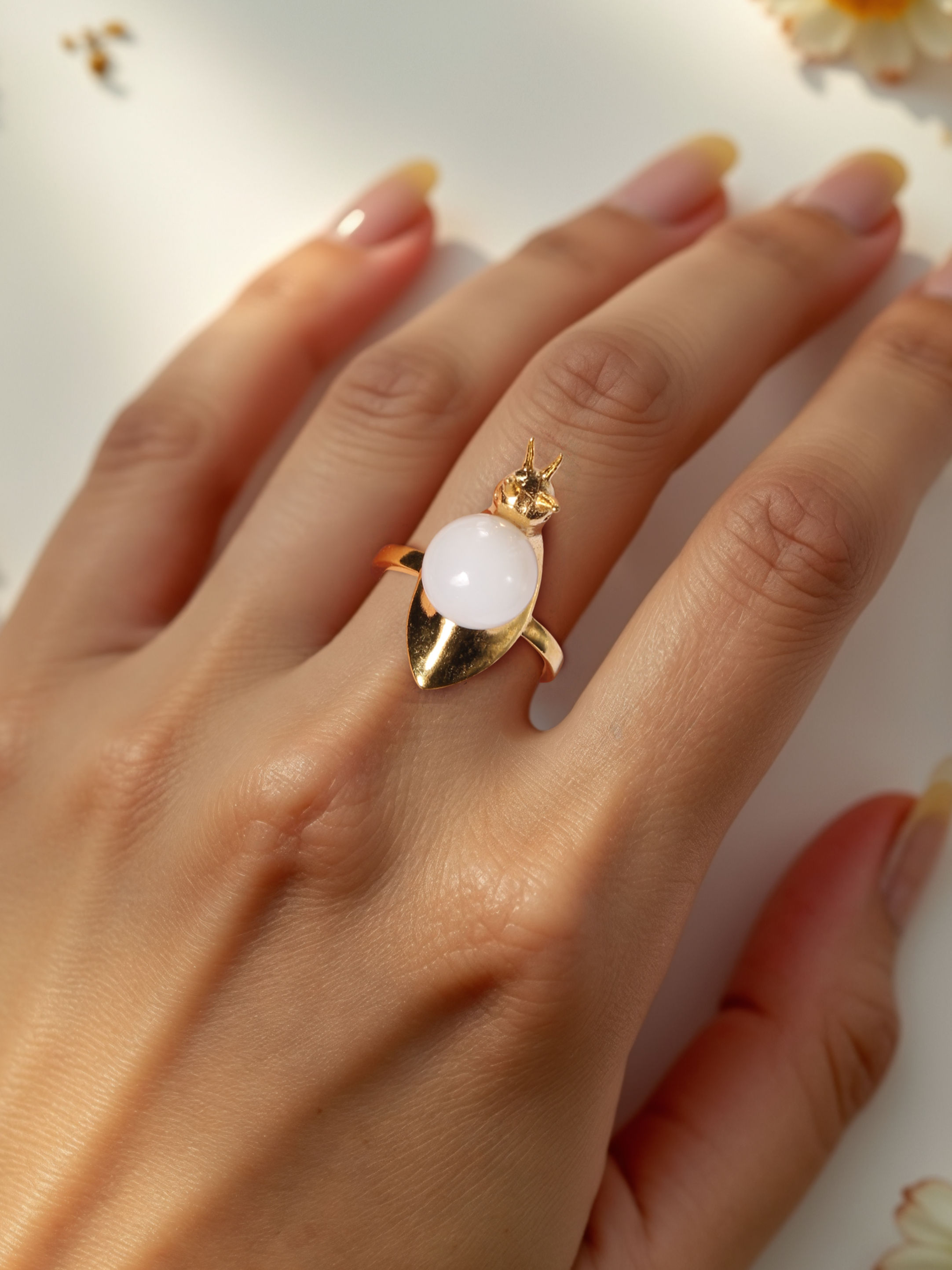 snail - White Moonstone Ring