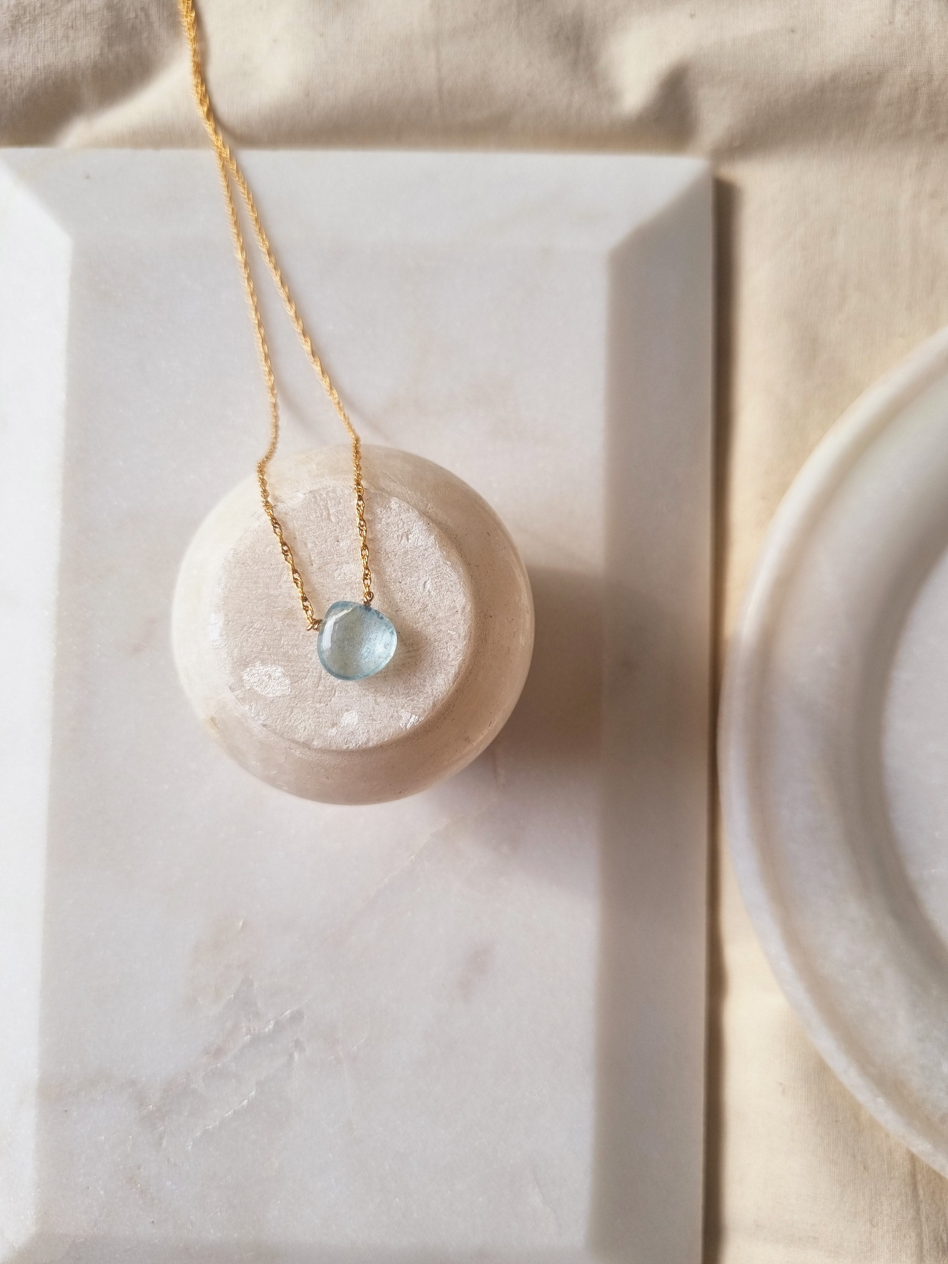sete - Blue Aquamarine Heart Shaped Drop Pendant