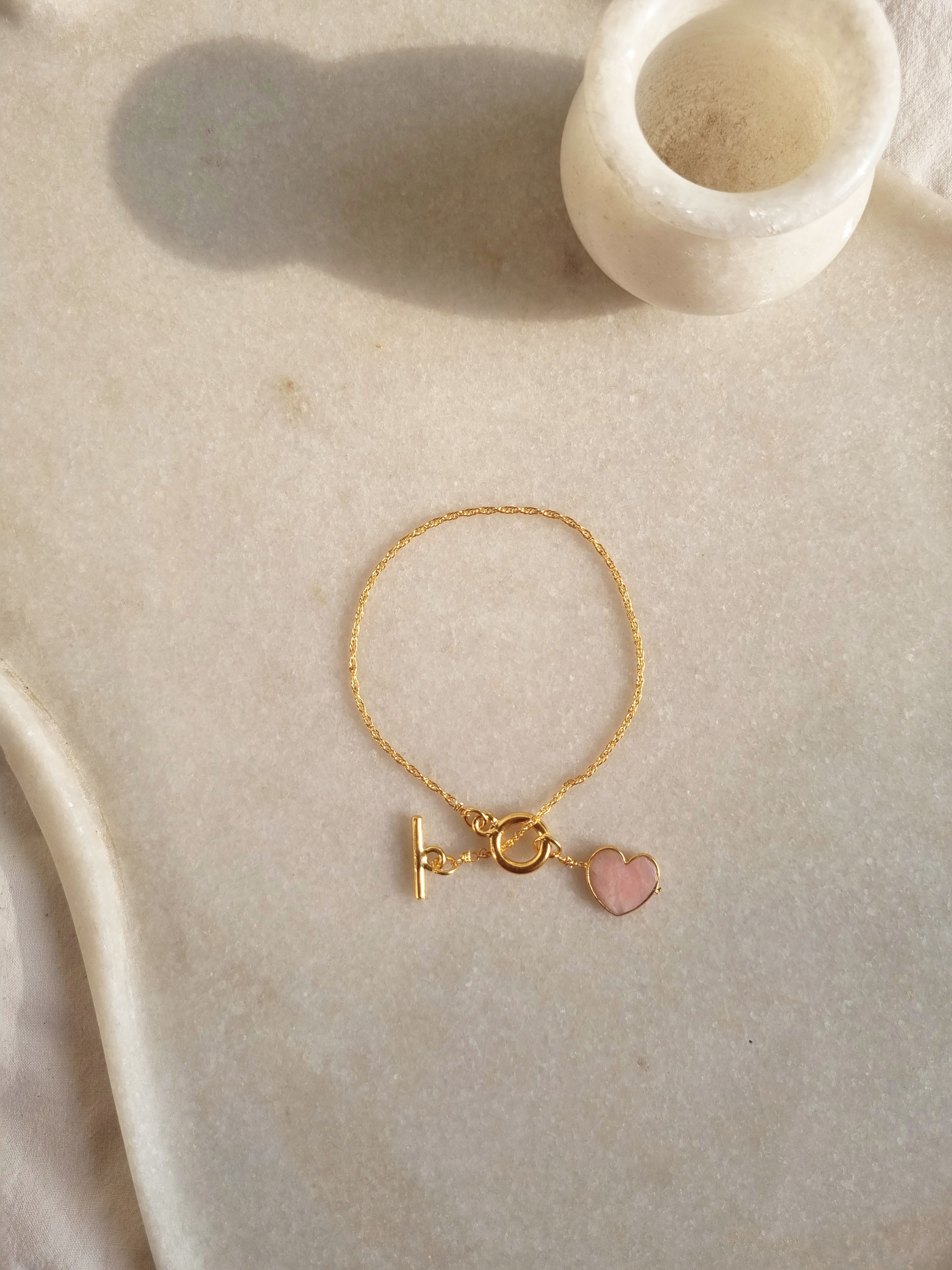 hart- Pink Opal Heart Toggle Bracelet