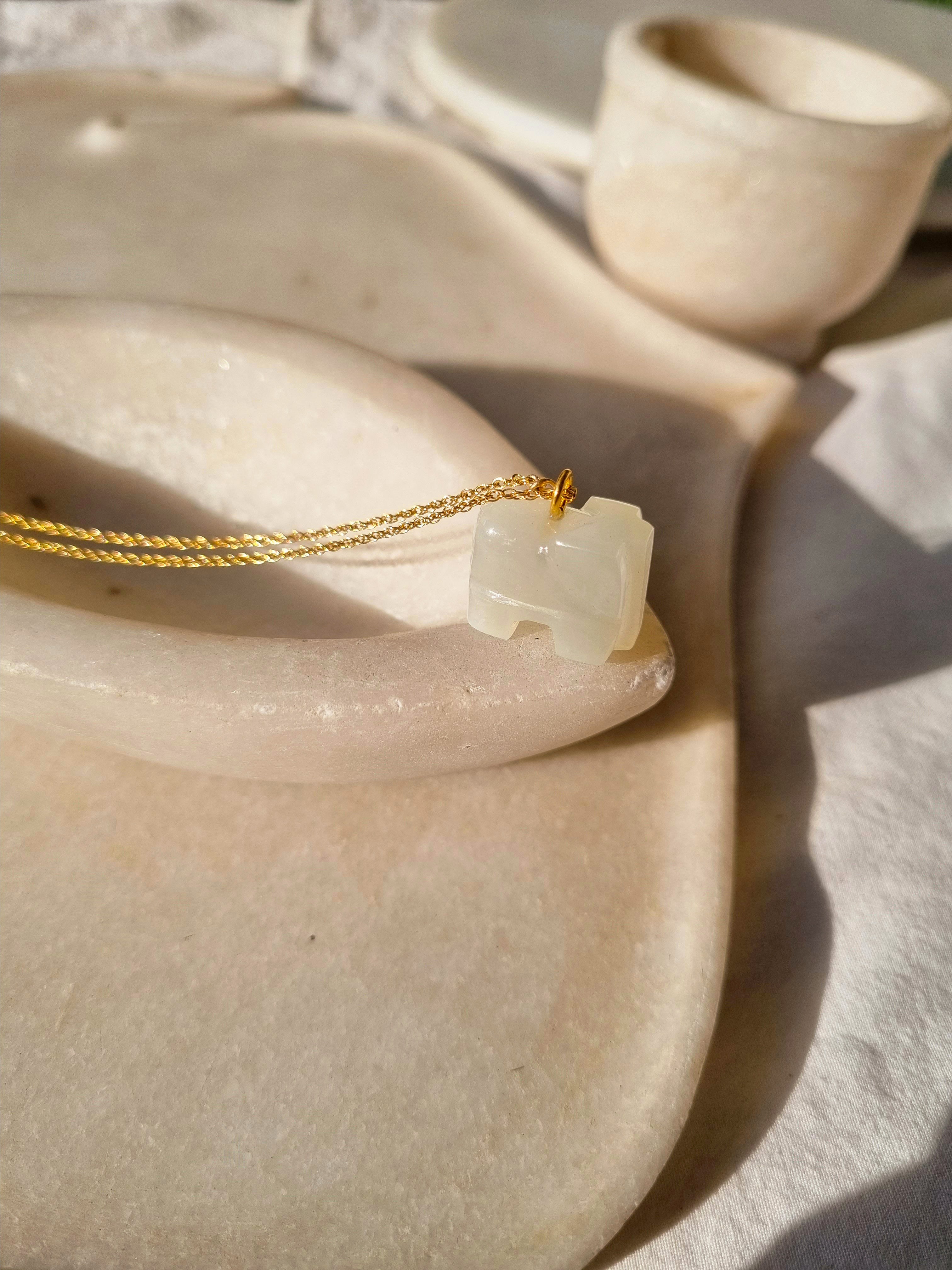 haati - White Moonstone Elephant Pendant