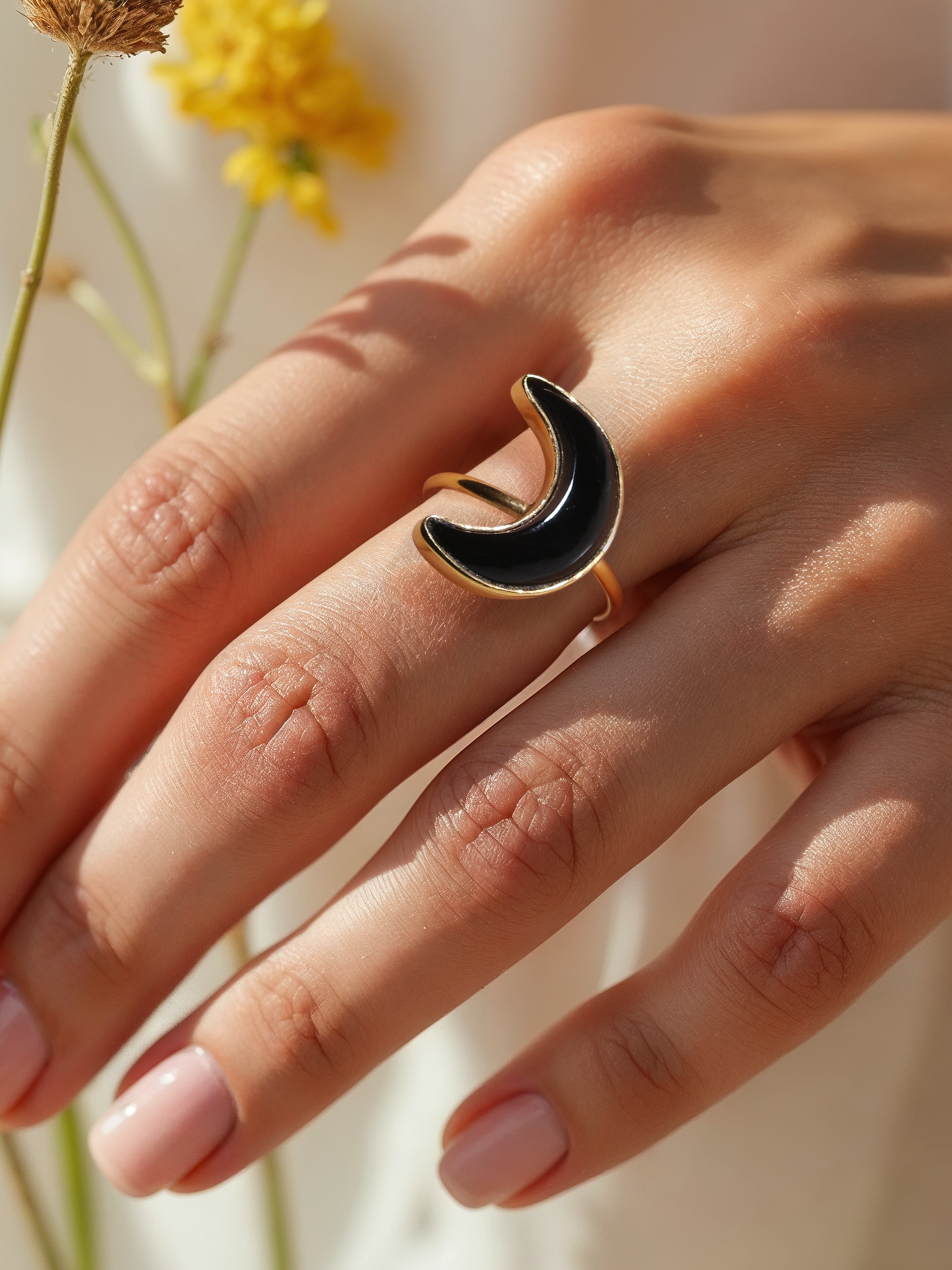chandra - Black Onyx Luna Ring