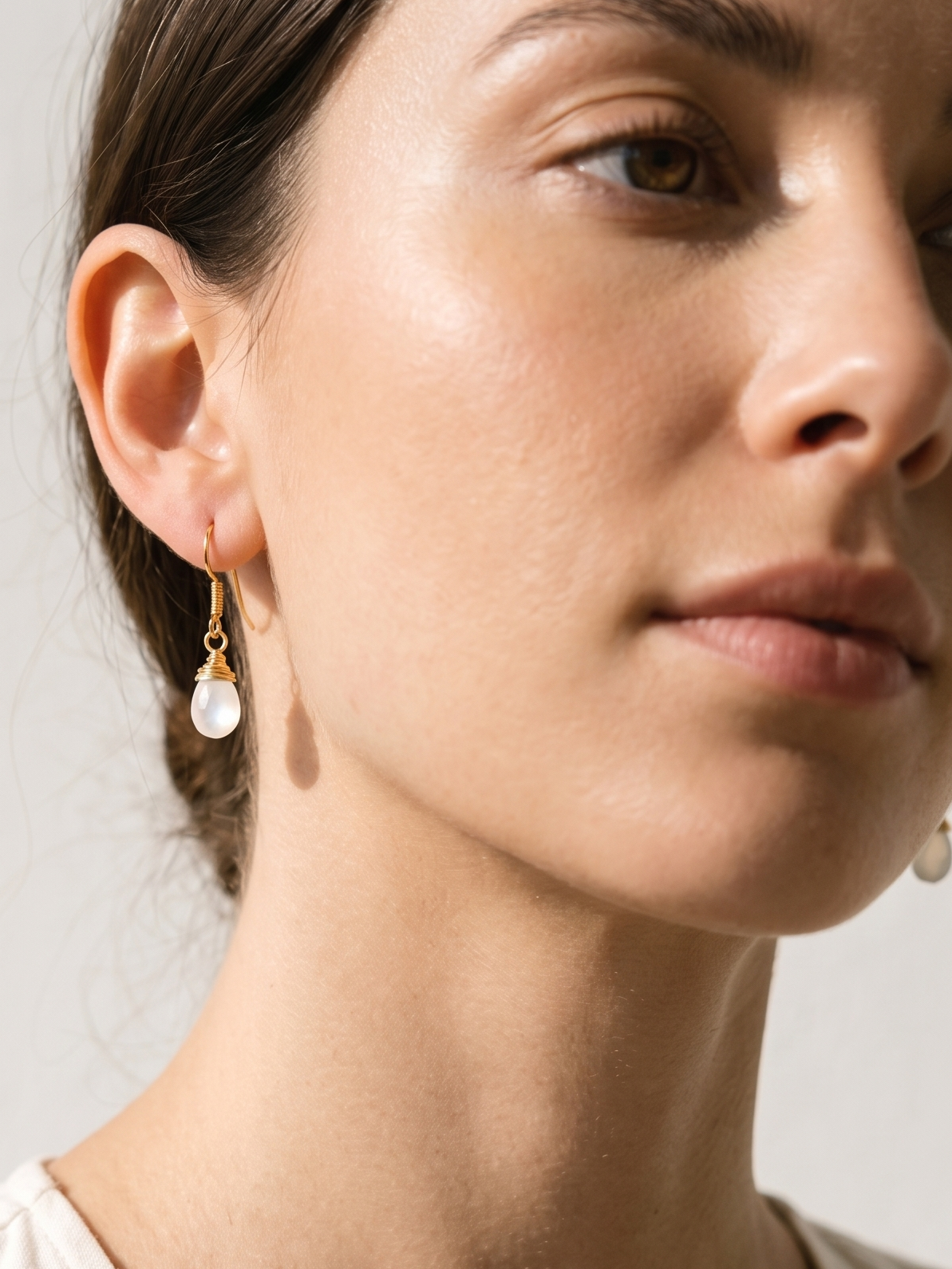 uyam - White Moonstone Almond Drop wire wrapped Earrings