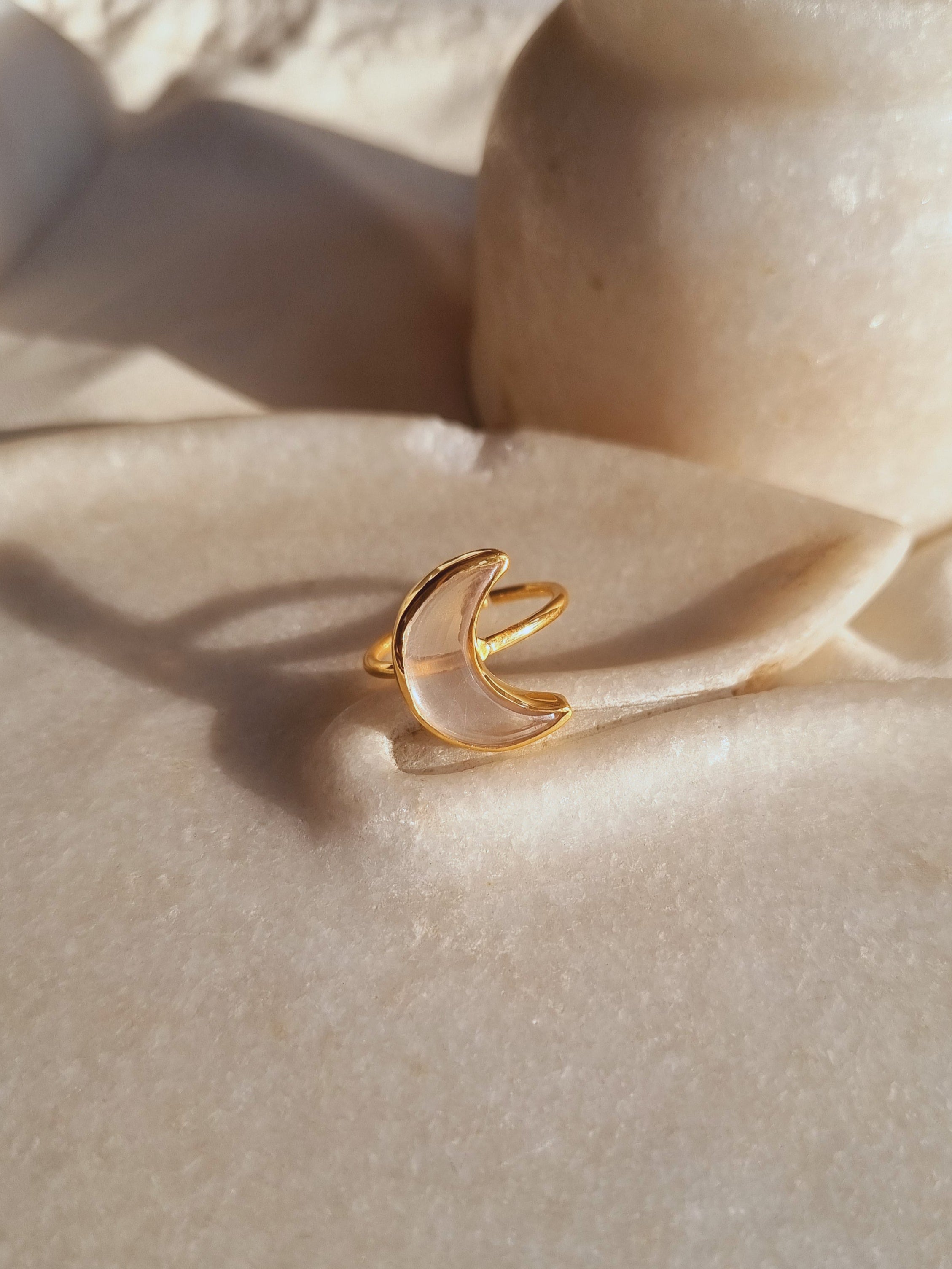 chandra - Rose Quartz Luna Ring