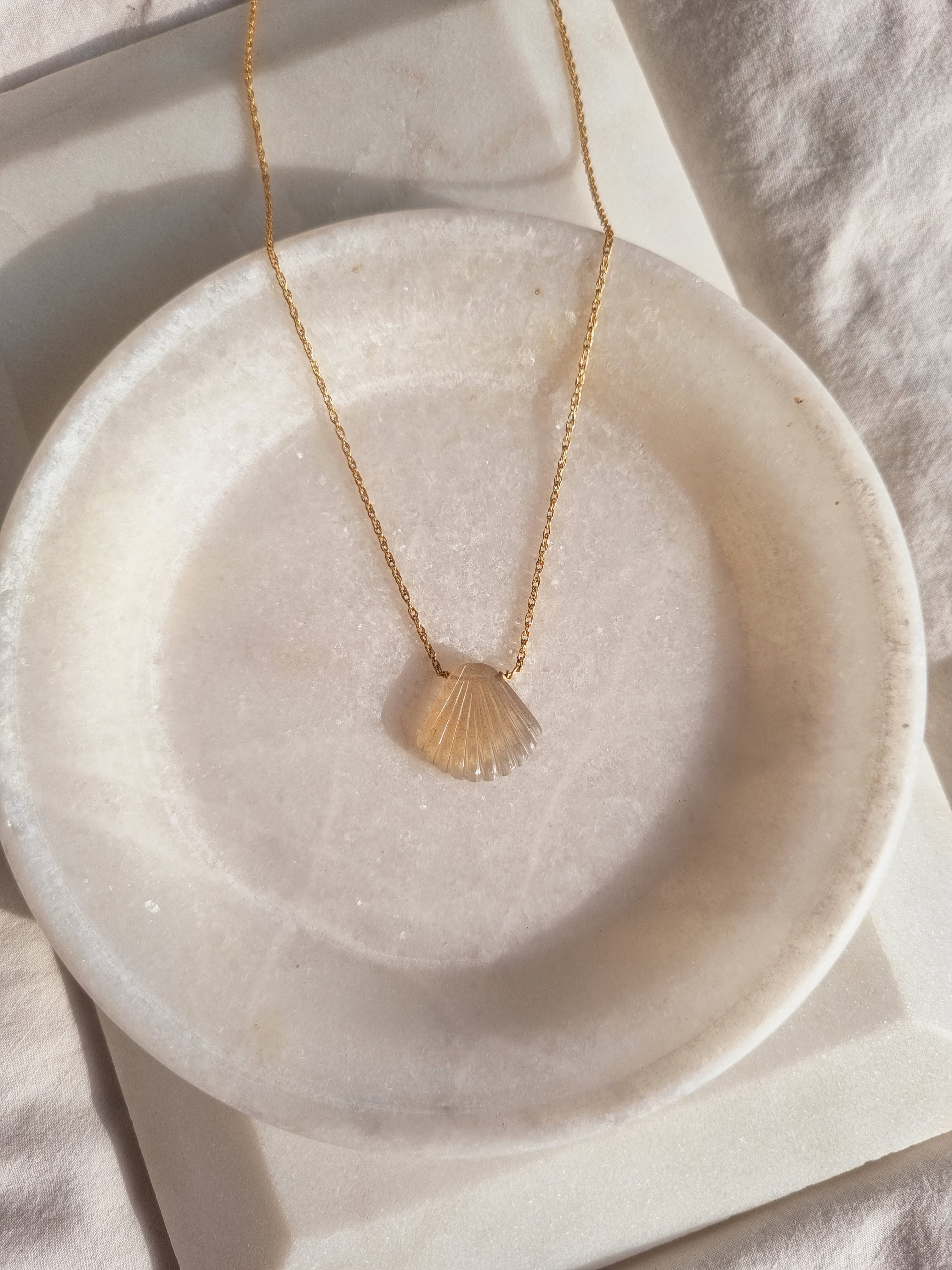 sankha - Grey Moonstone Shell Pendant
