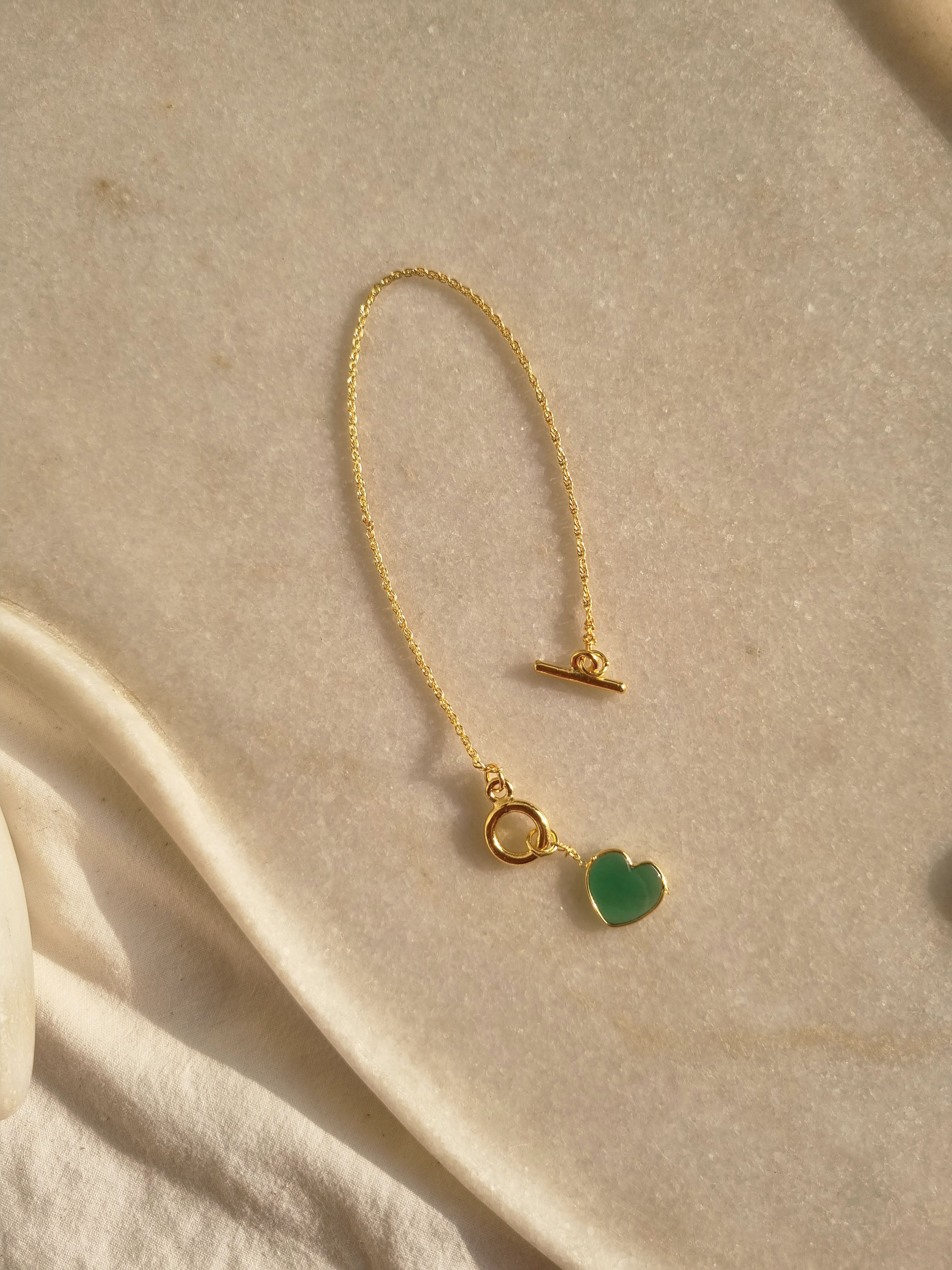 hart- Green Onyx Heart Toggle Bracelet