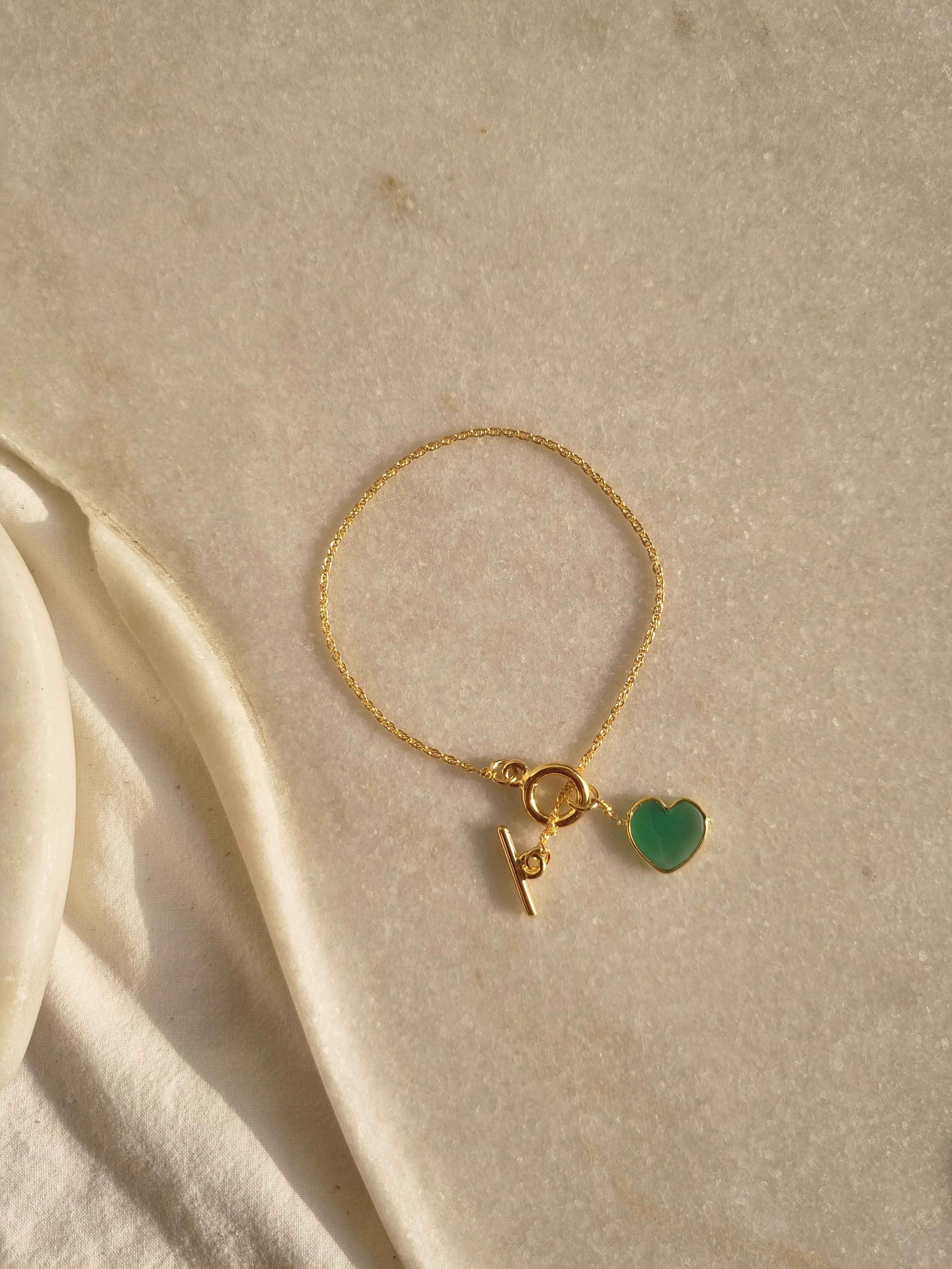 hart- Green Onyx Heart Toggle Bracelet