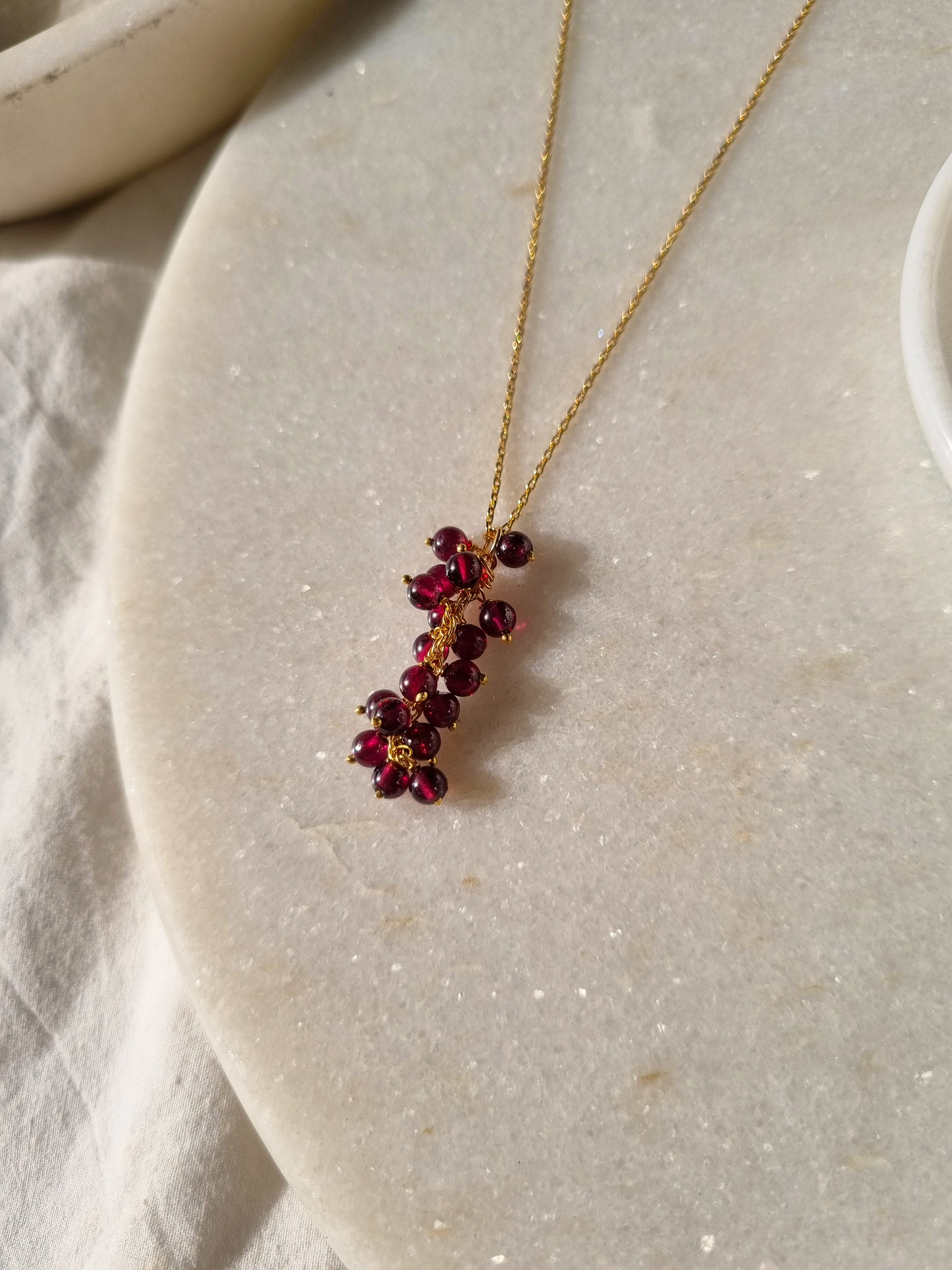 netra - Pink Garnet Beaded Bunch Pendant