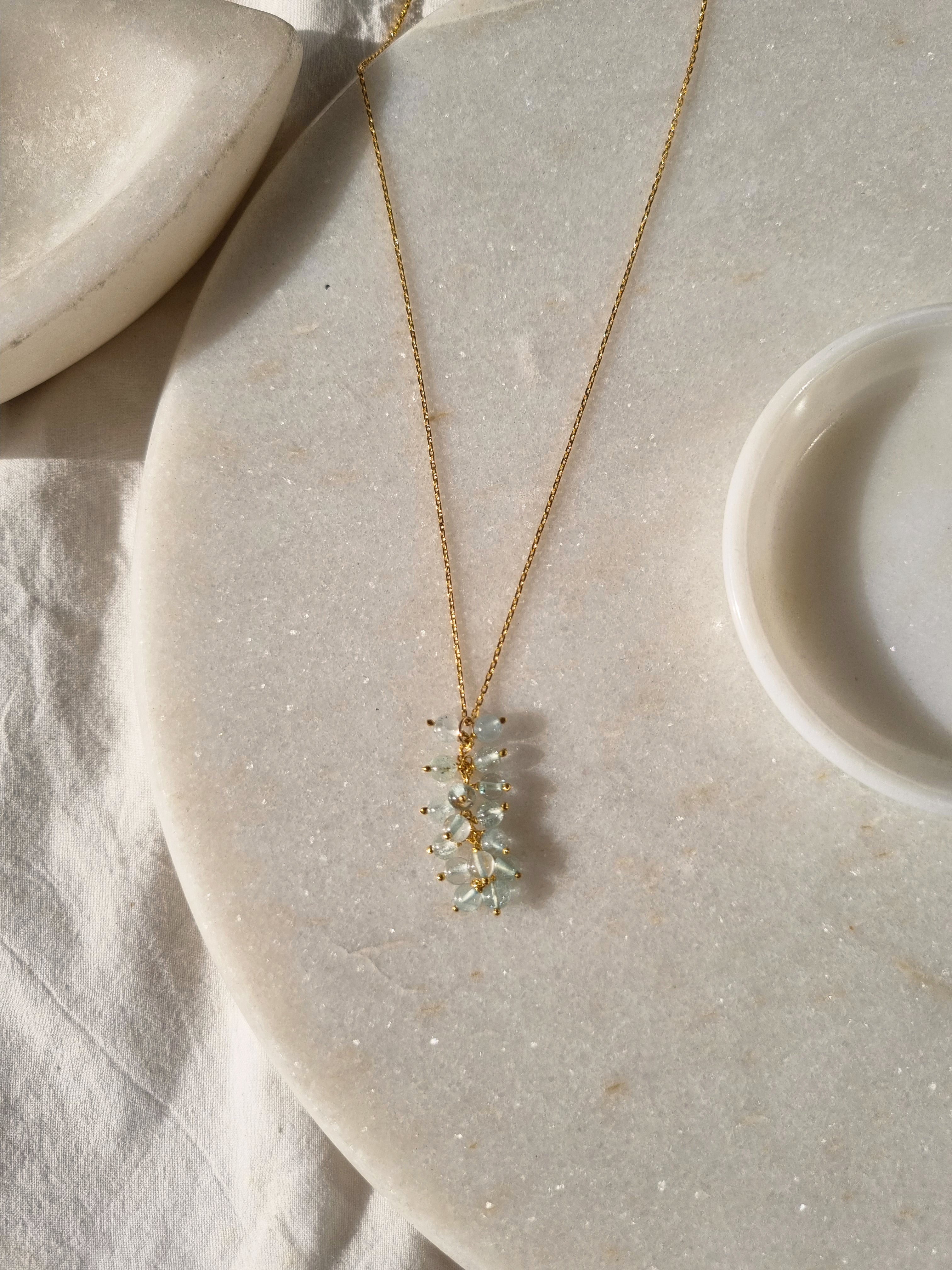 netra - Aquamarine Beaded Bunch Pendant