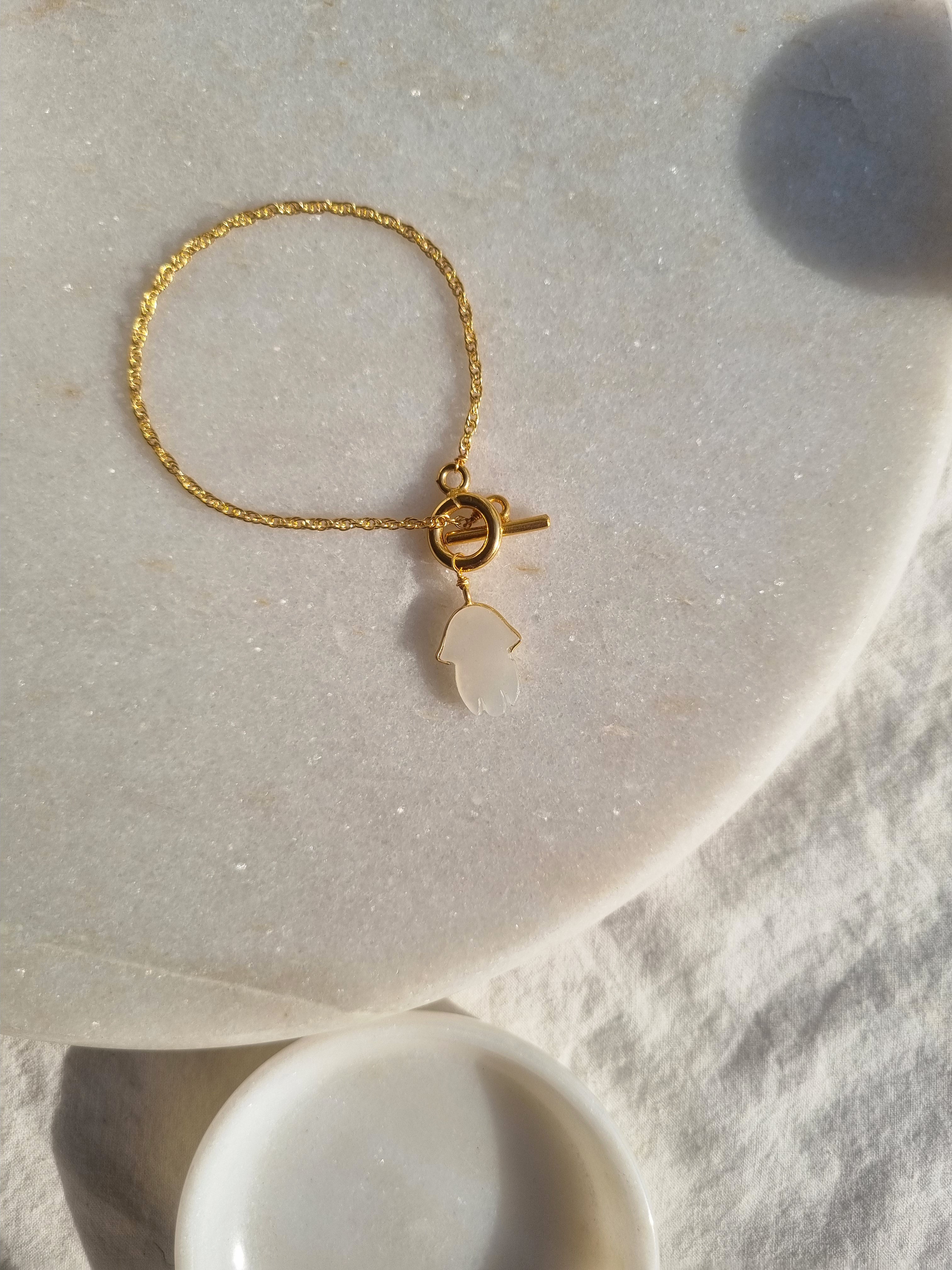 hamsa- White Moonstone Toggle Bracelet