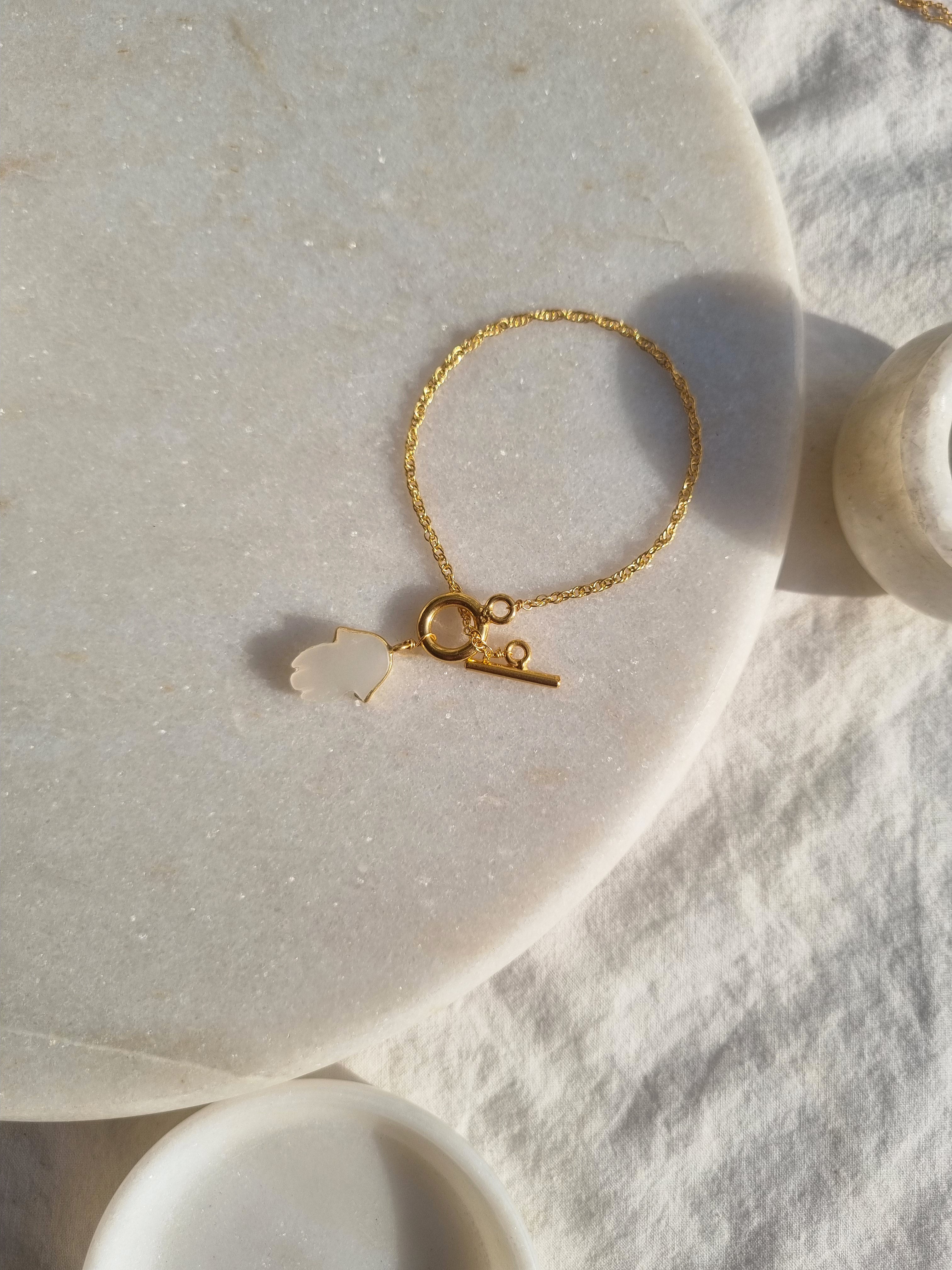 hamsa- White Moonstone Toggle Bracelet