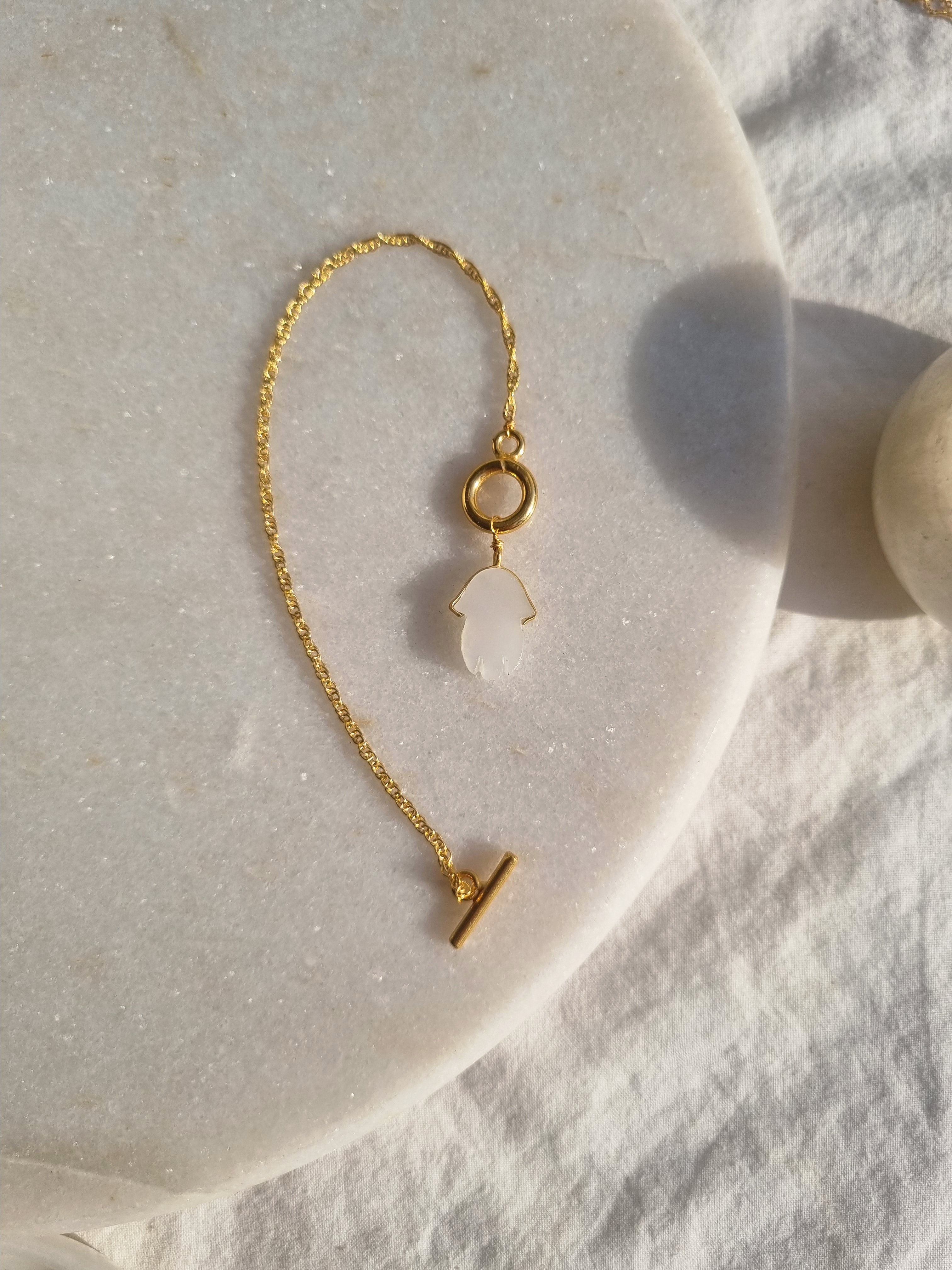 hamsa- White Moonstone Toggle Bracelet