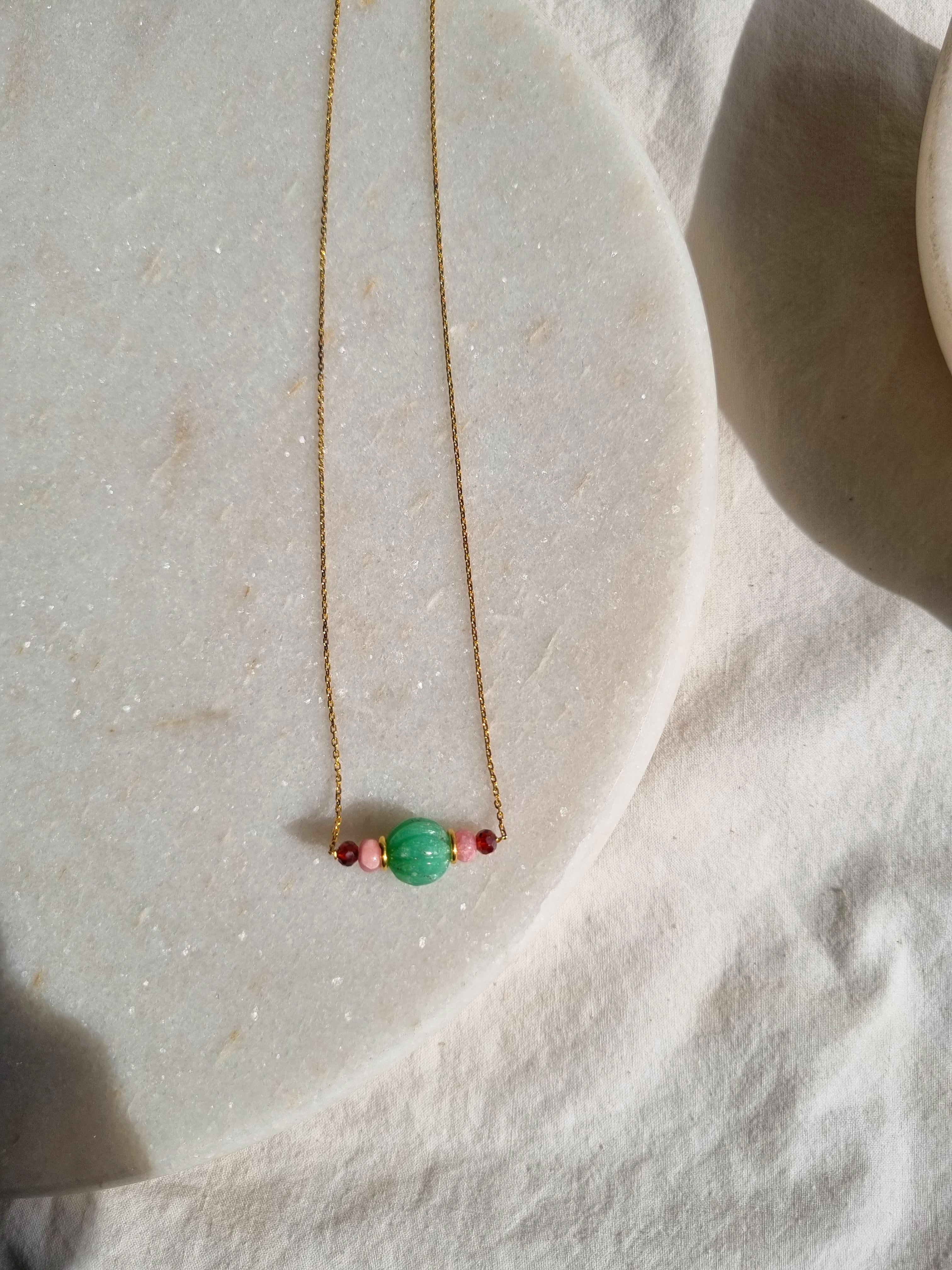 incid- Chrysoprase Melon Pink Opal Baati Pendant