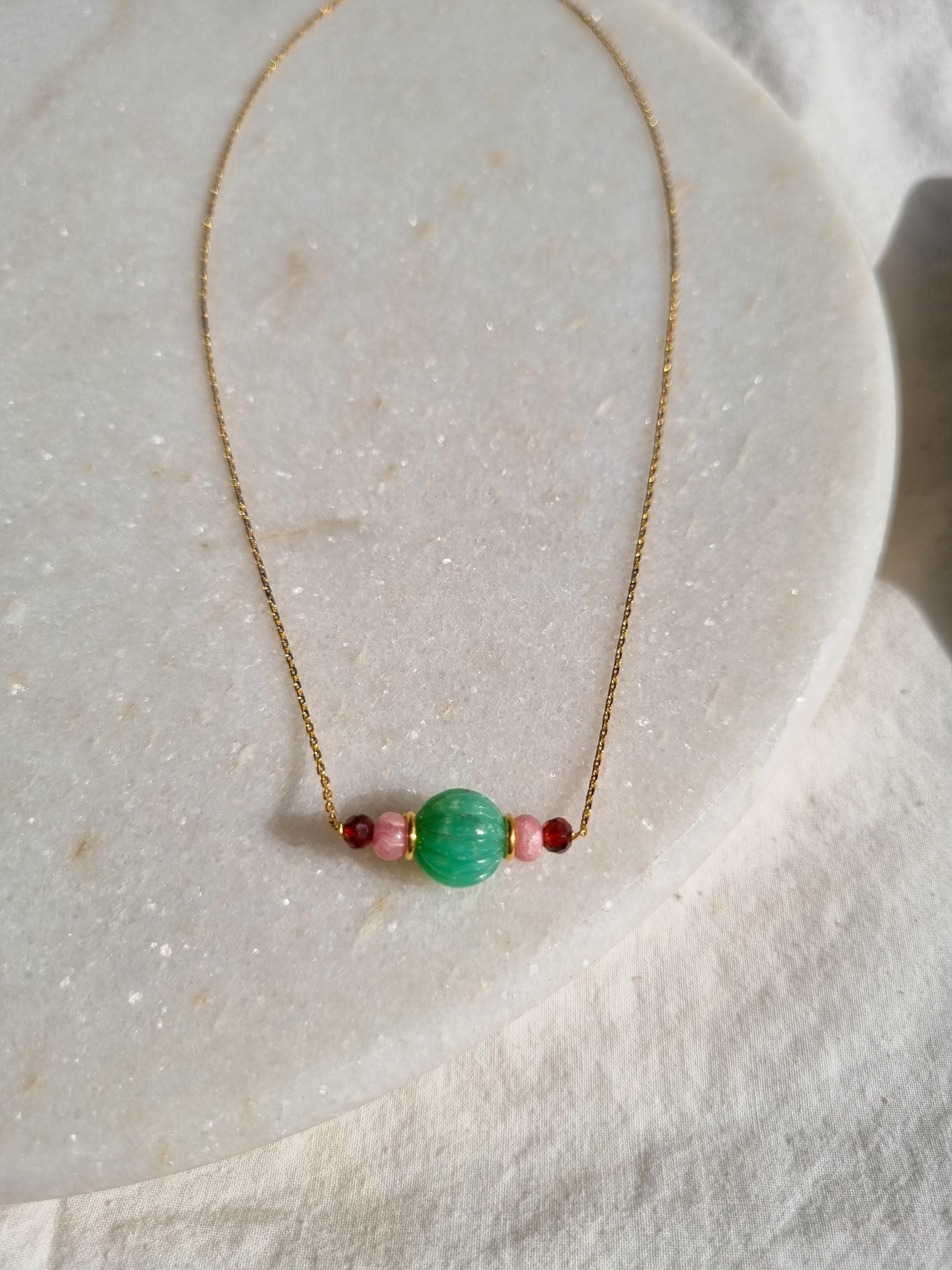 incid- Chrysoprase Melon Pink Opal Baati Pendant