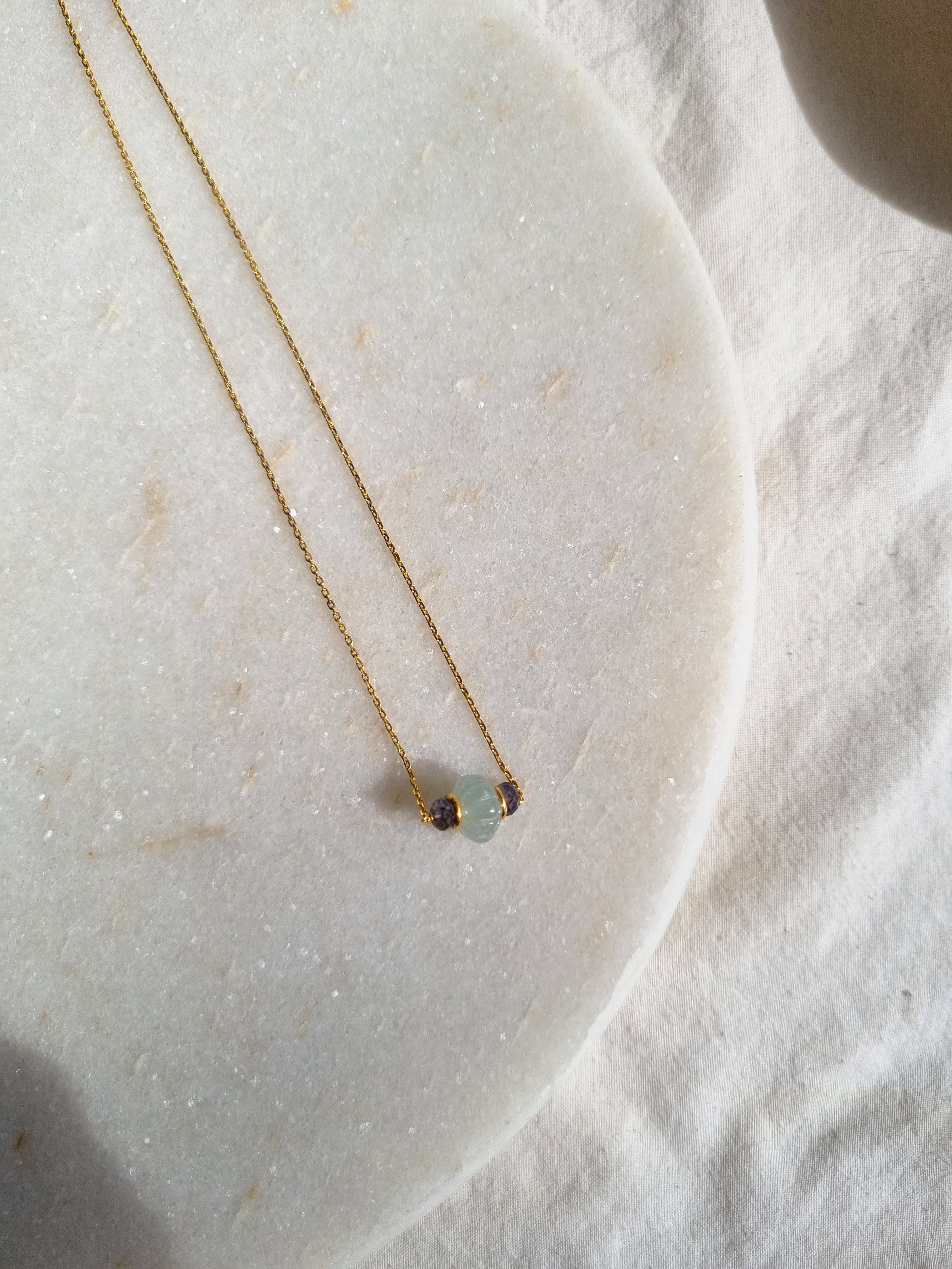 incid- Aquamarine Melon Iolite Baati Pendant