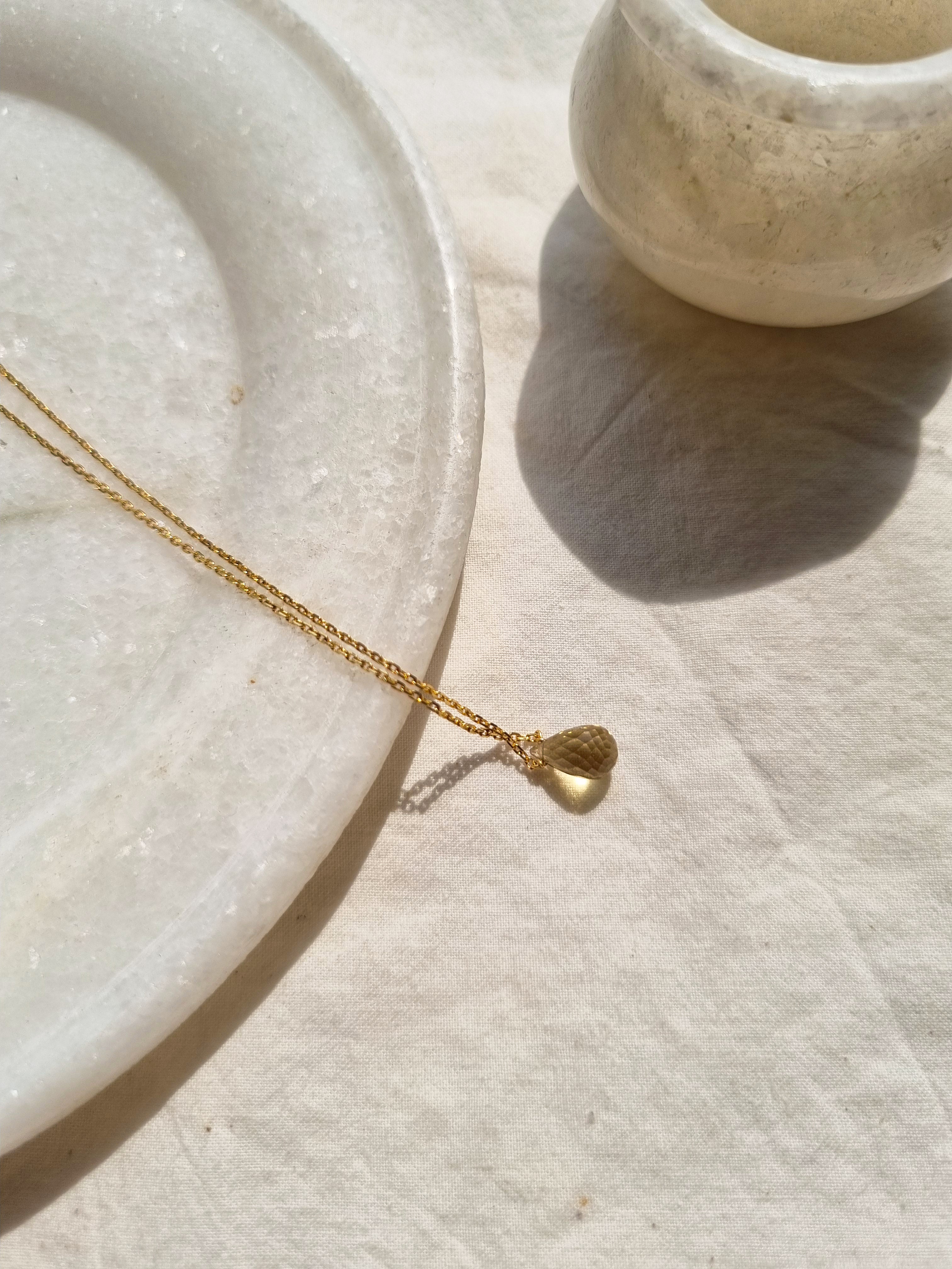 visno - Whisky Quartz Tear shaped Drop Pendant