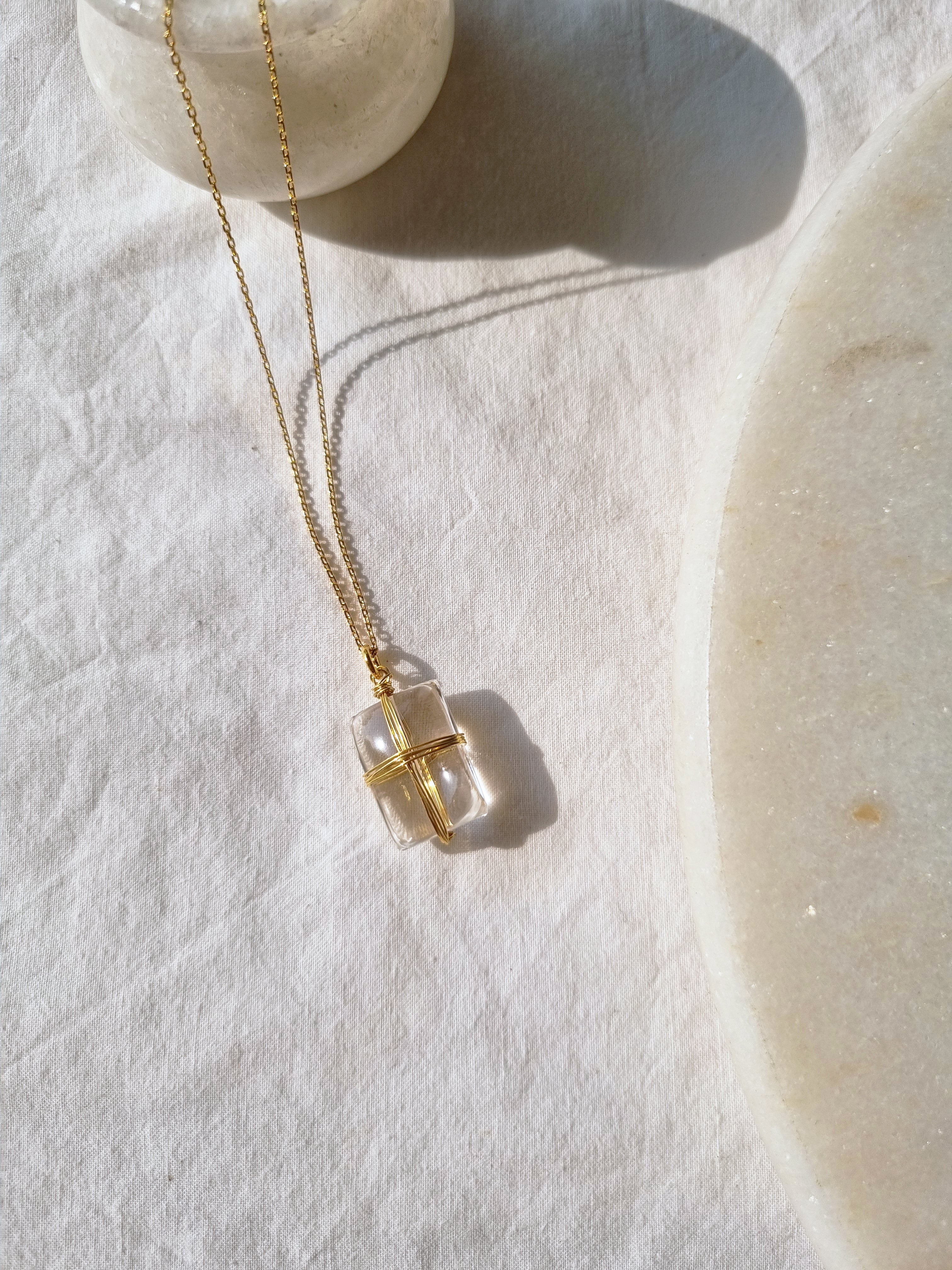 racana - Clear Quartz Rectangle Wrap Pendant