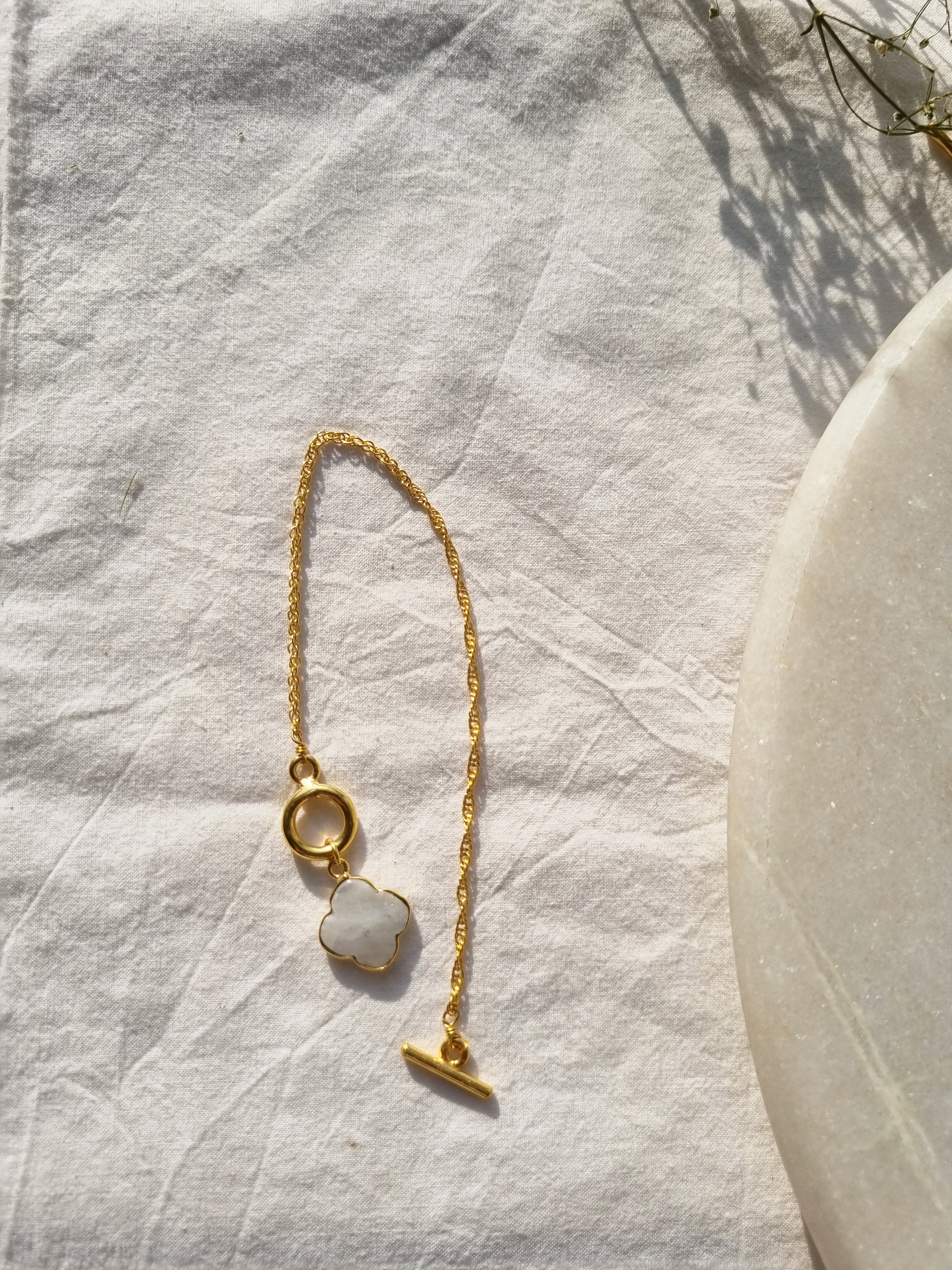 kasana- Rainbow Moonstone Clover Toggle Bracelet