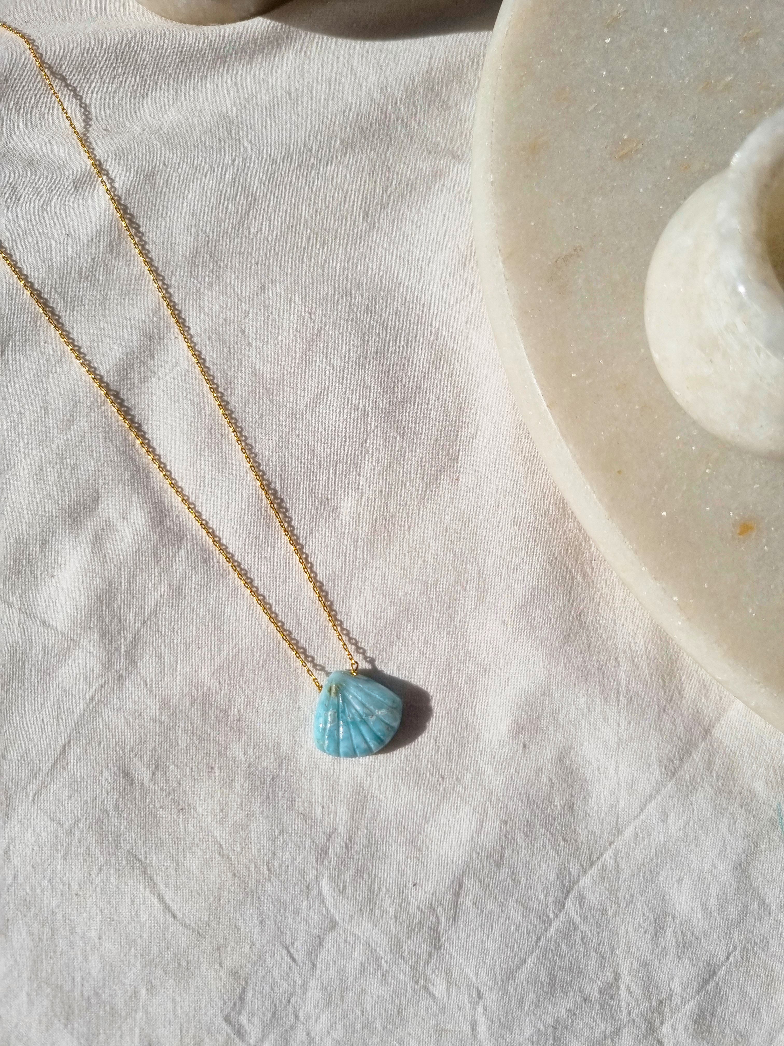 sankha - Larimar Shell Pendant