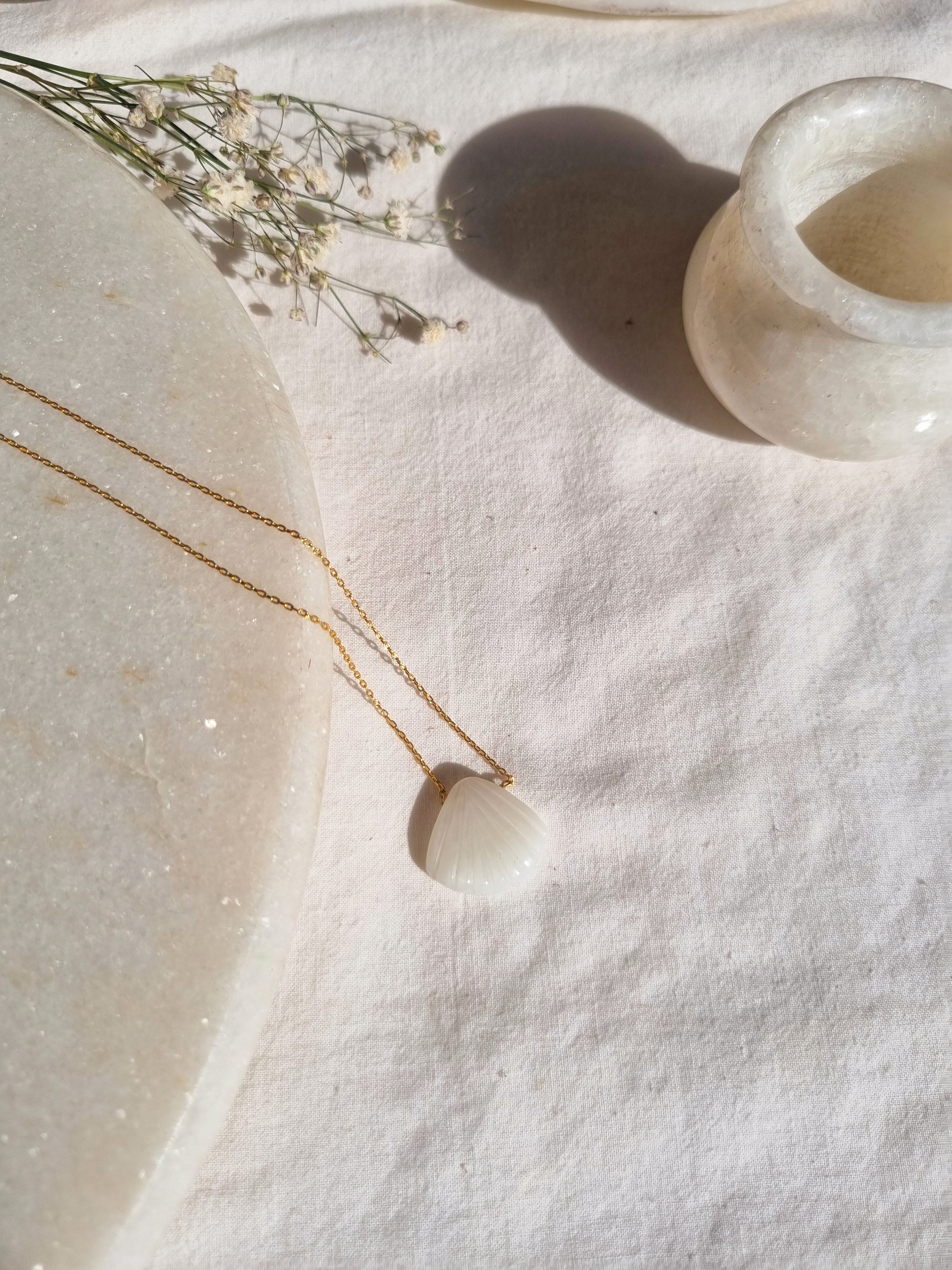 sankha - White Moonstone Shell Pendant