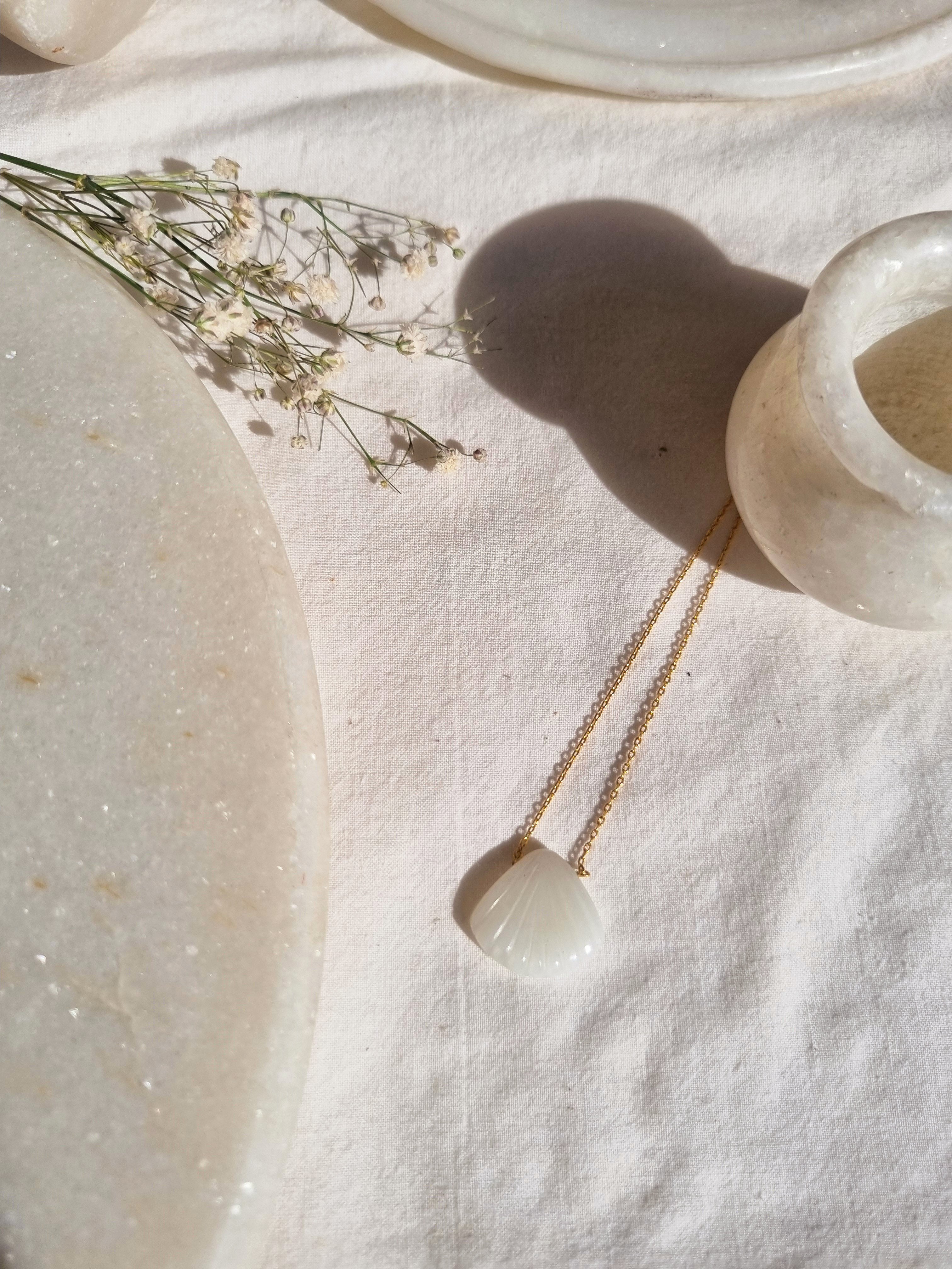 sankha - White Moonstone Shell Pendant