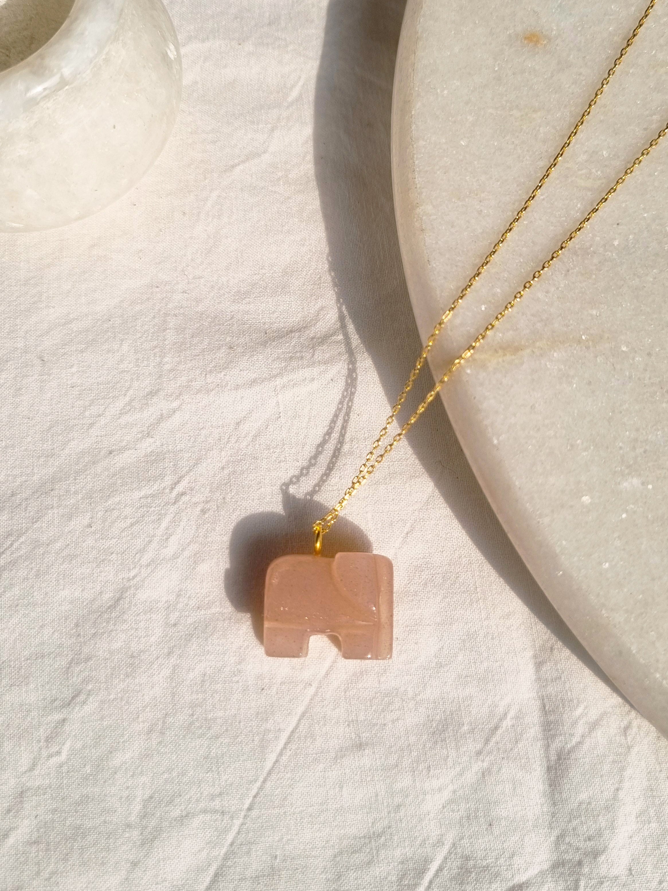 haati - Peach Moonstone Elephant Pendant