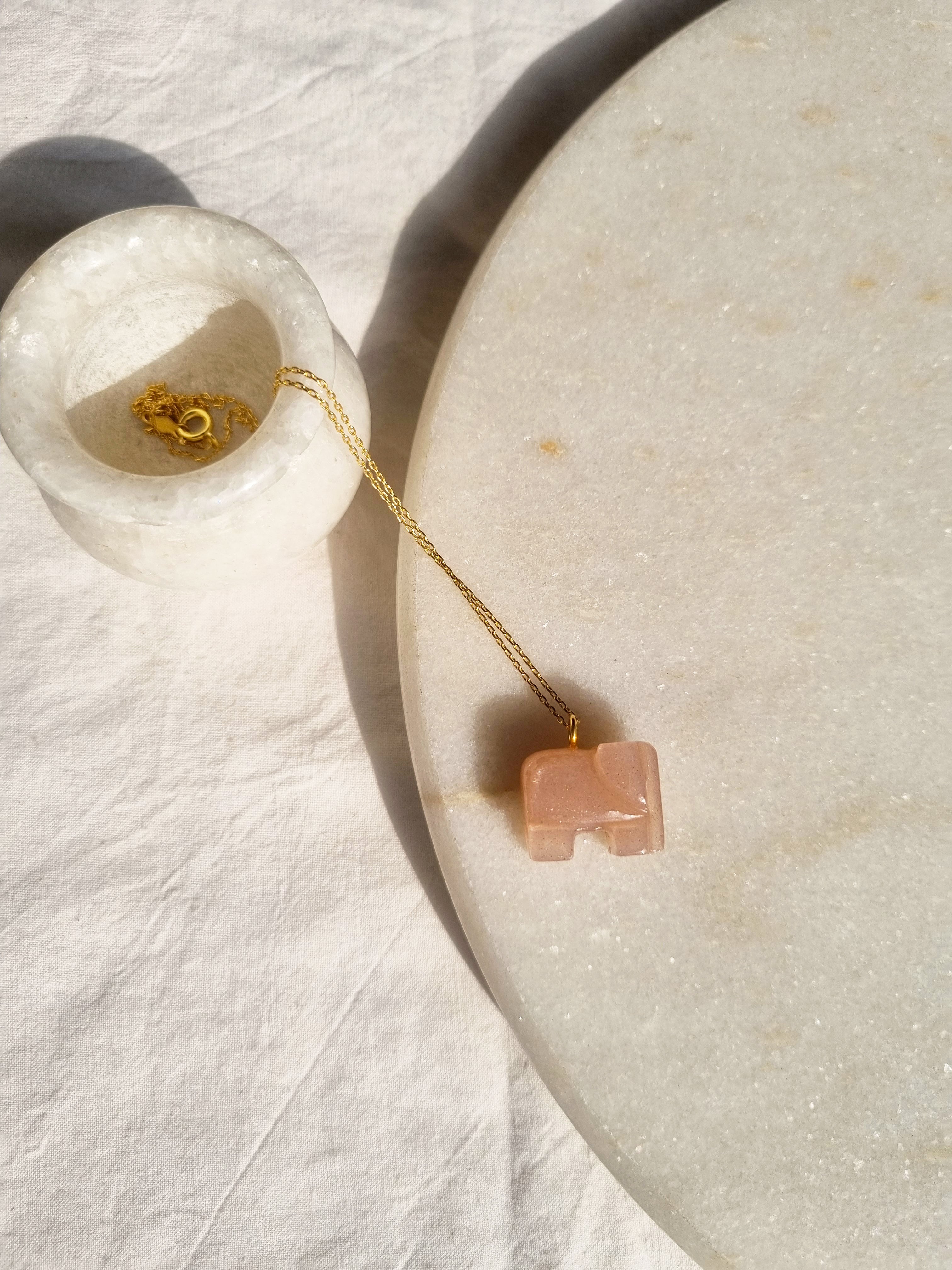 haati - Peach Moonstone Elephant Pendant