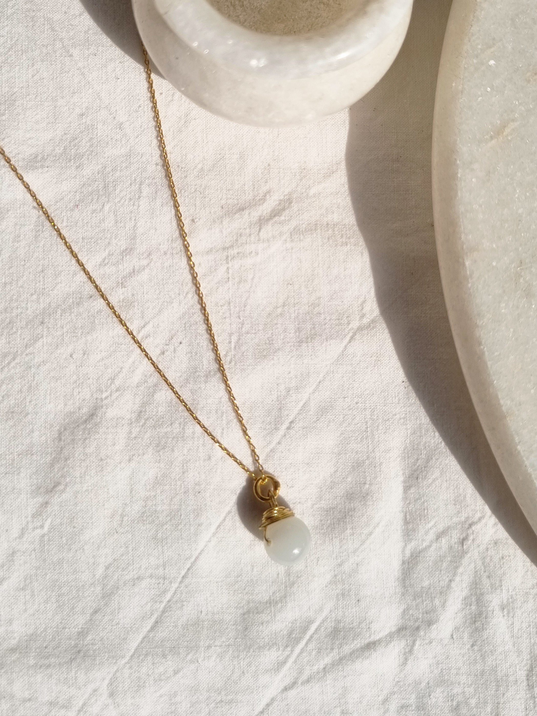 bija - White Moonstone Round Pendant