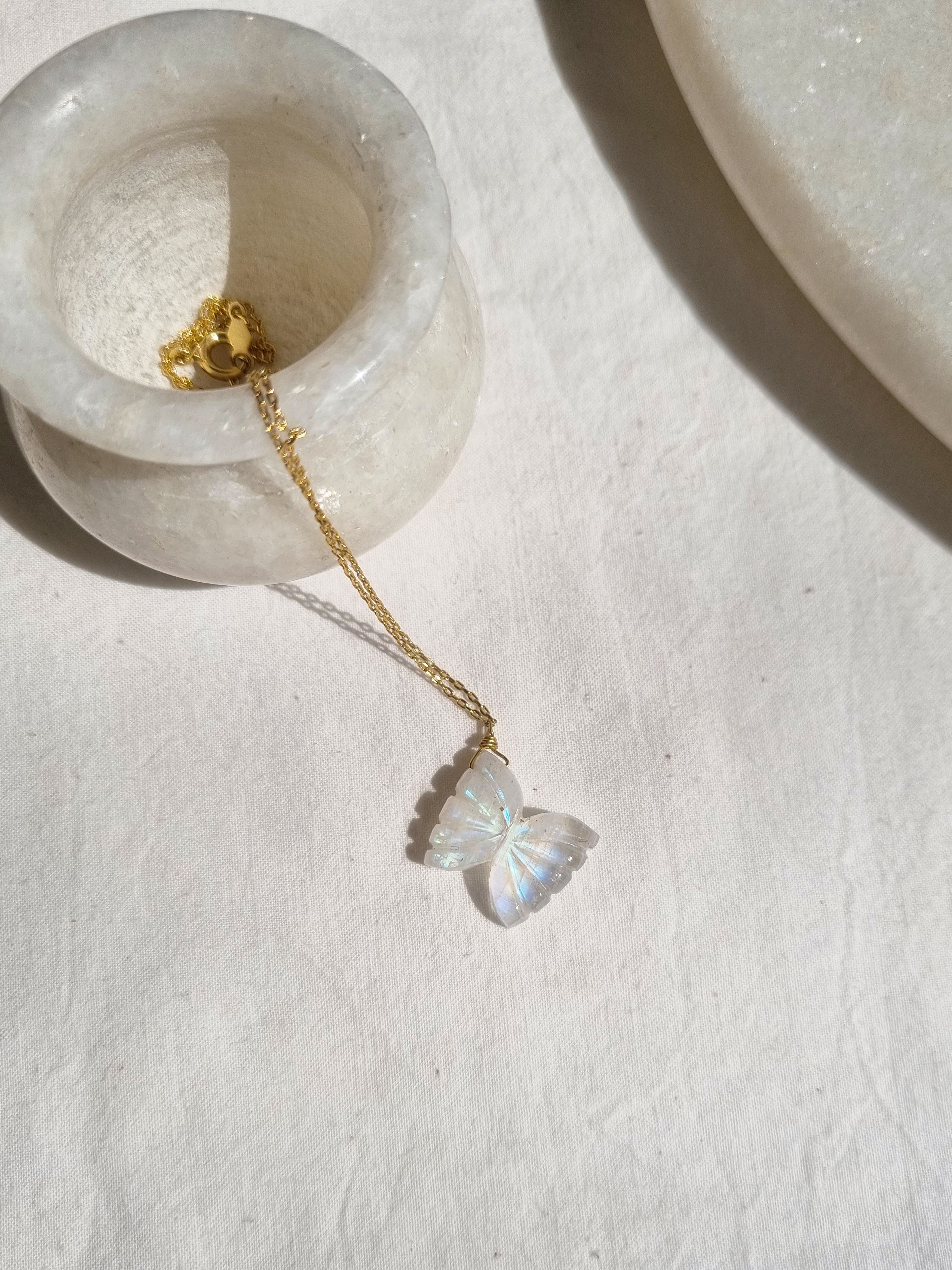 avah - Rainbow Moonstone Butterfly Pendant