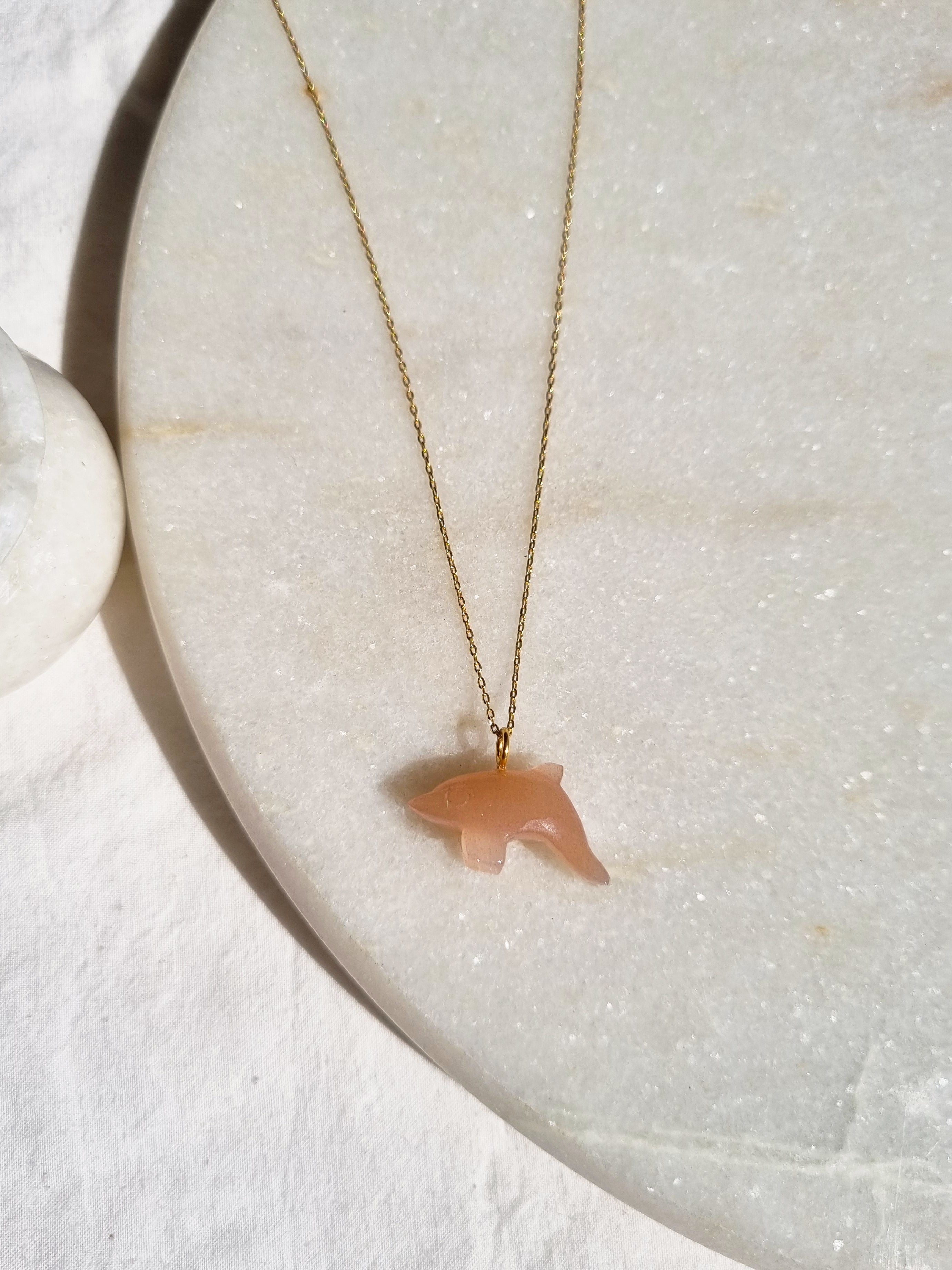 suns - Peach Moonstone Dolphin Pendant