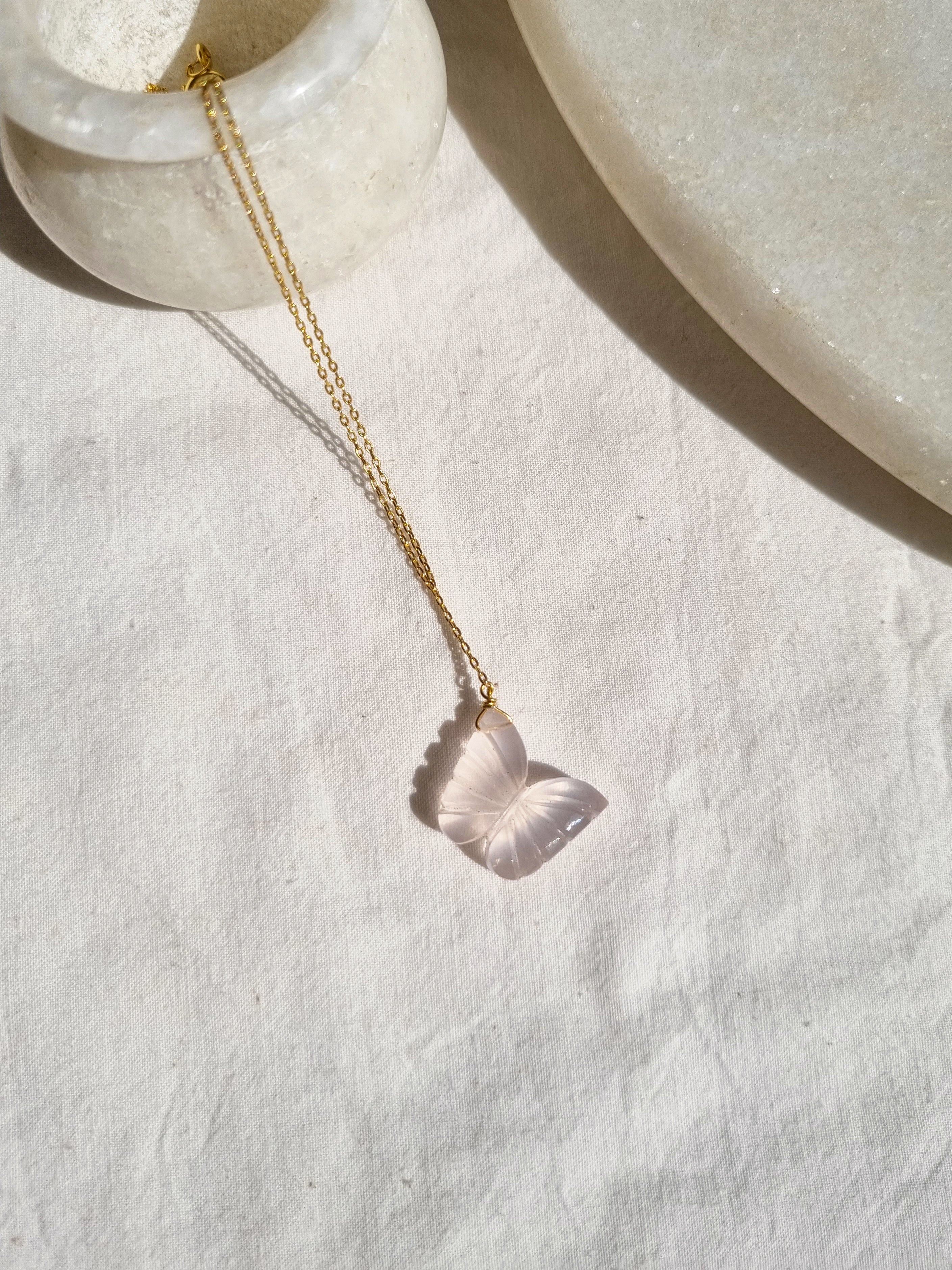 avah - Rose Quartz Butterfly Pendant