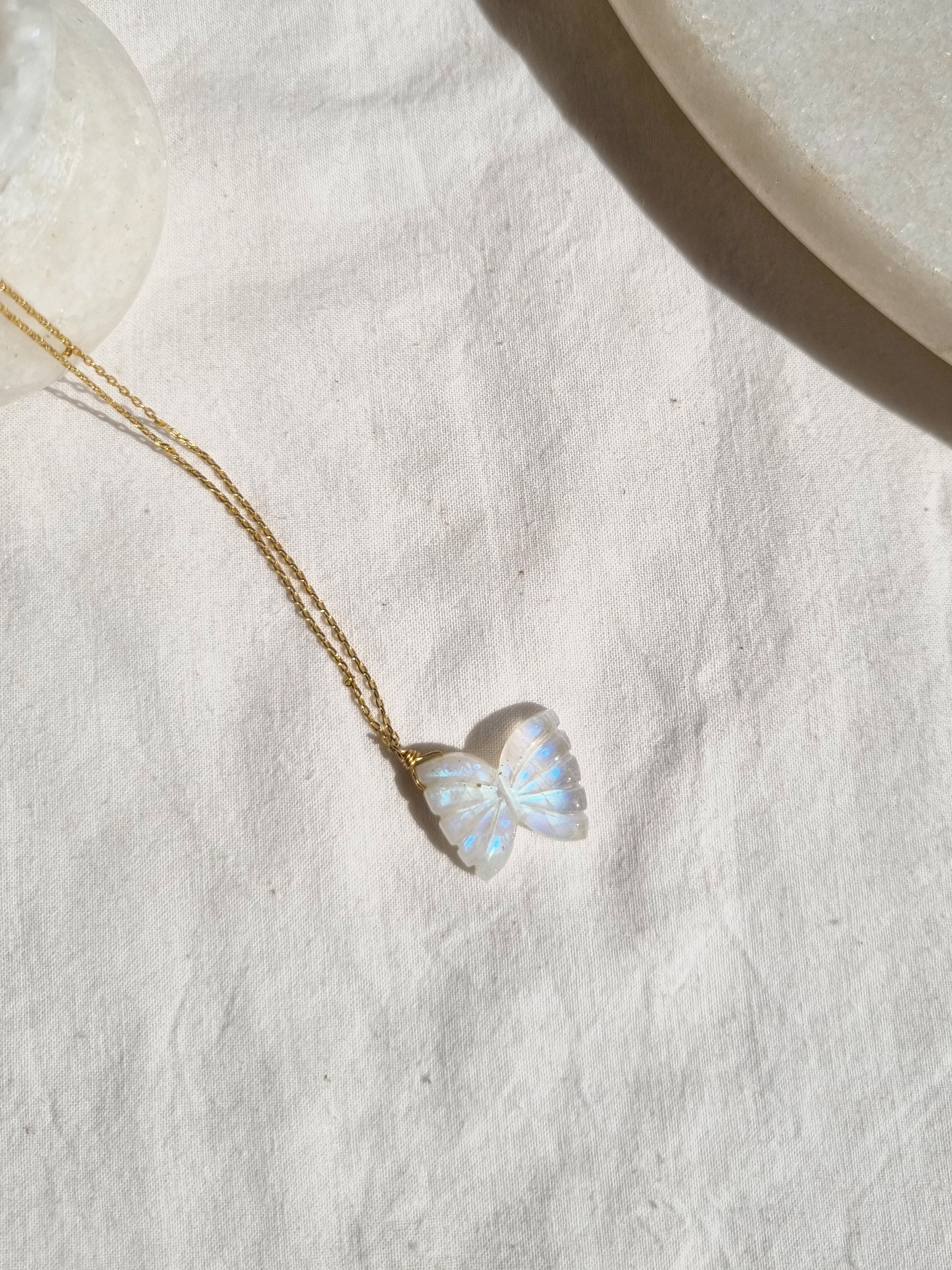 avah - Rainbow Moonstone Butterfly Pendant