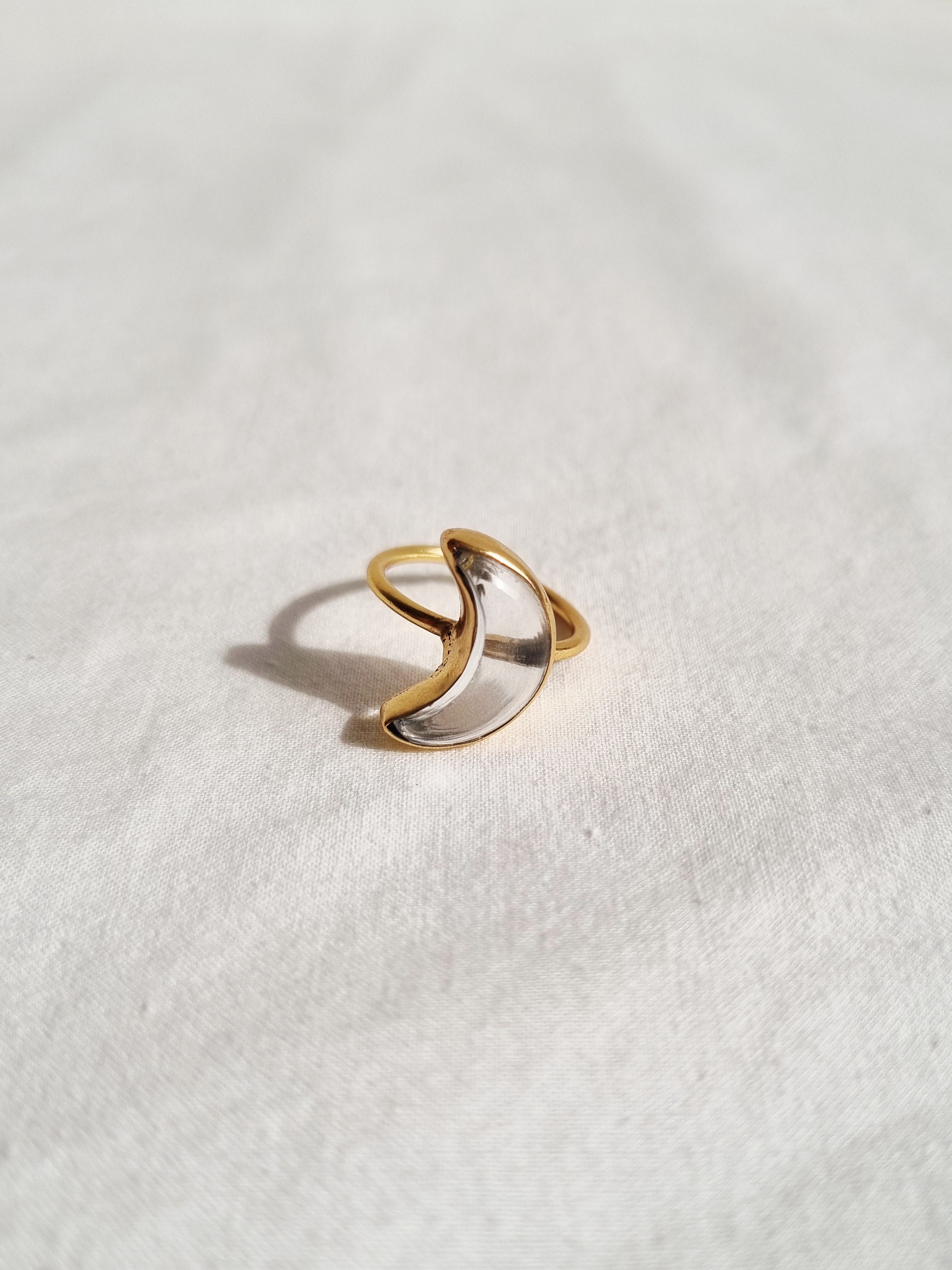 [Hi-CORAZON] FULL MOON RING 11号 Clear Quartz half moon adjustable ring for women Gold plated brass