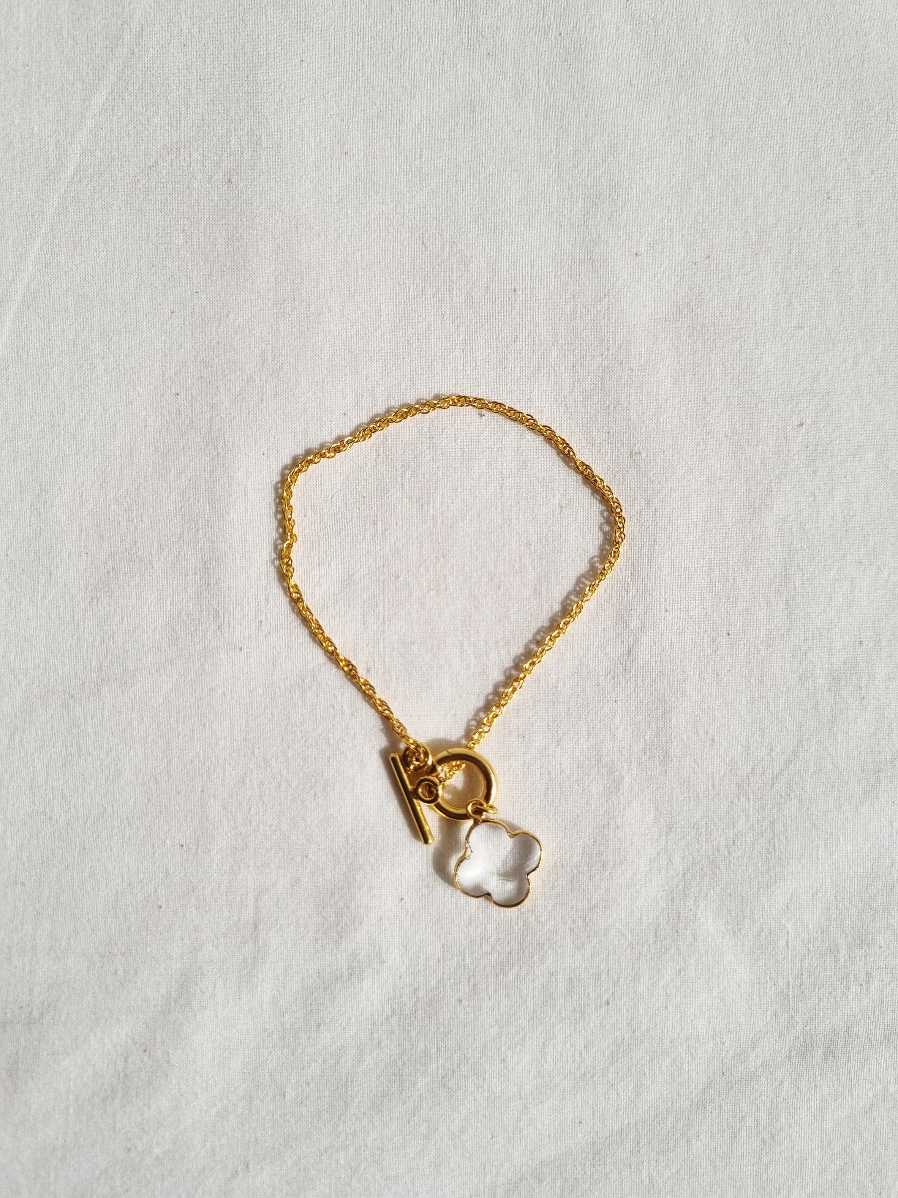 kasana- Clear Quartz Clover Toggle Bracelet