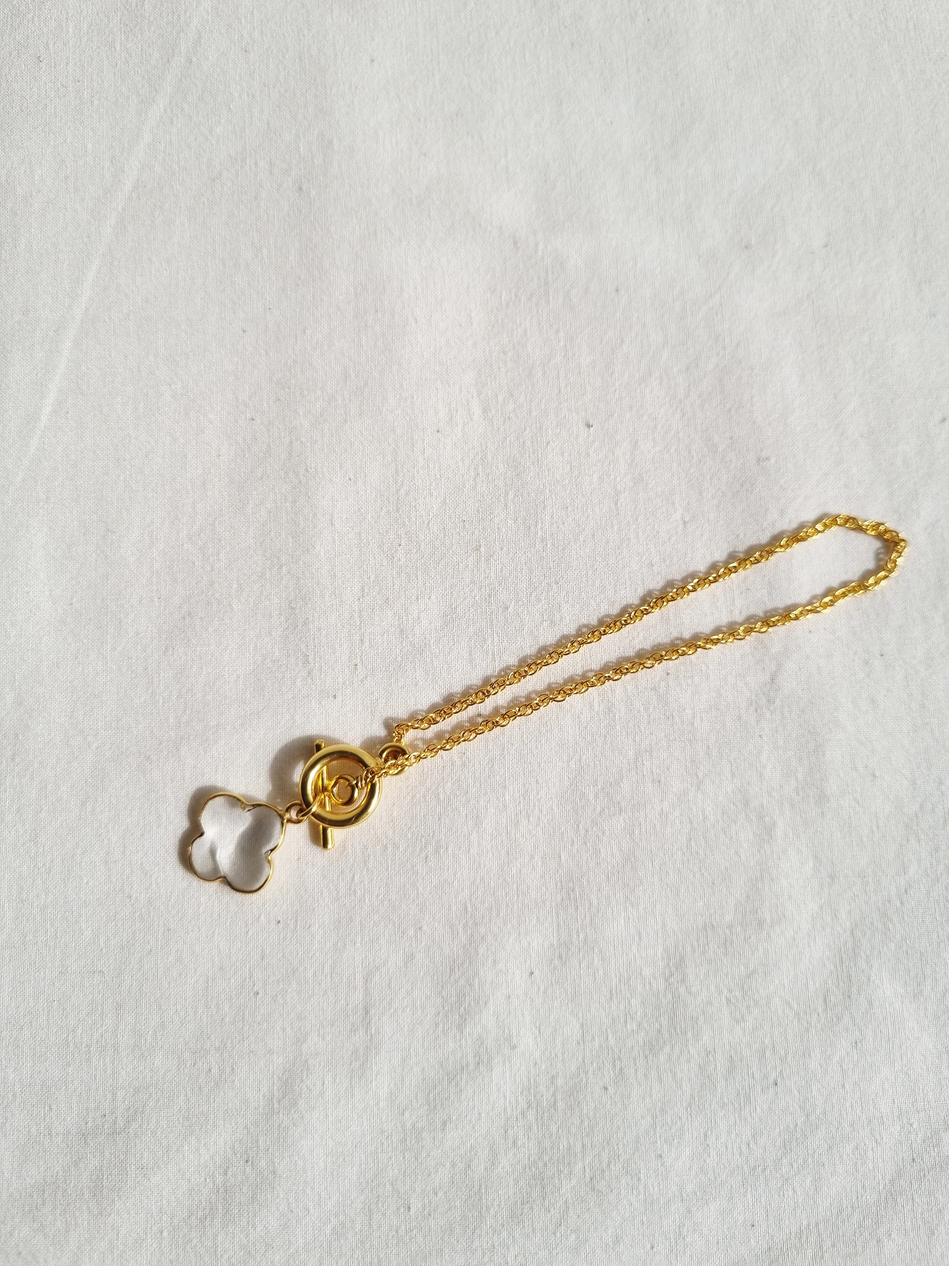 kasana- Clear Quartz Clover Toggle Bracelet