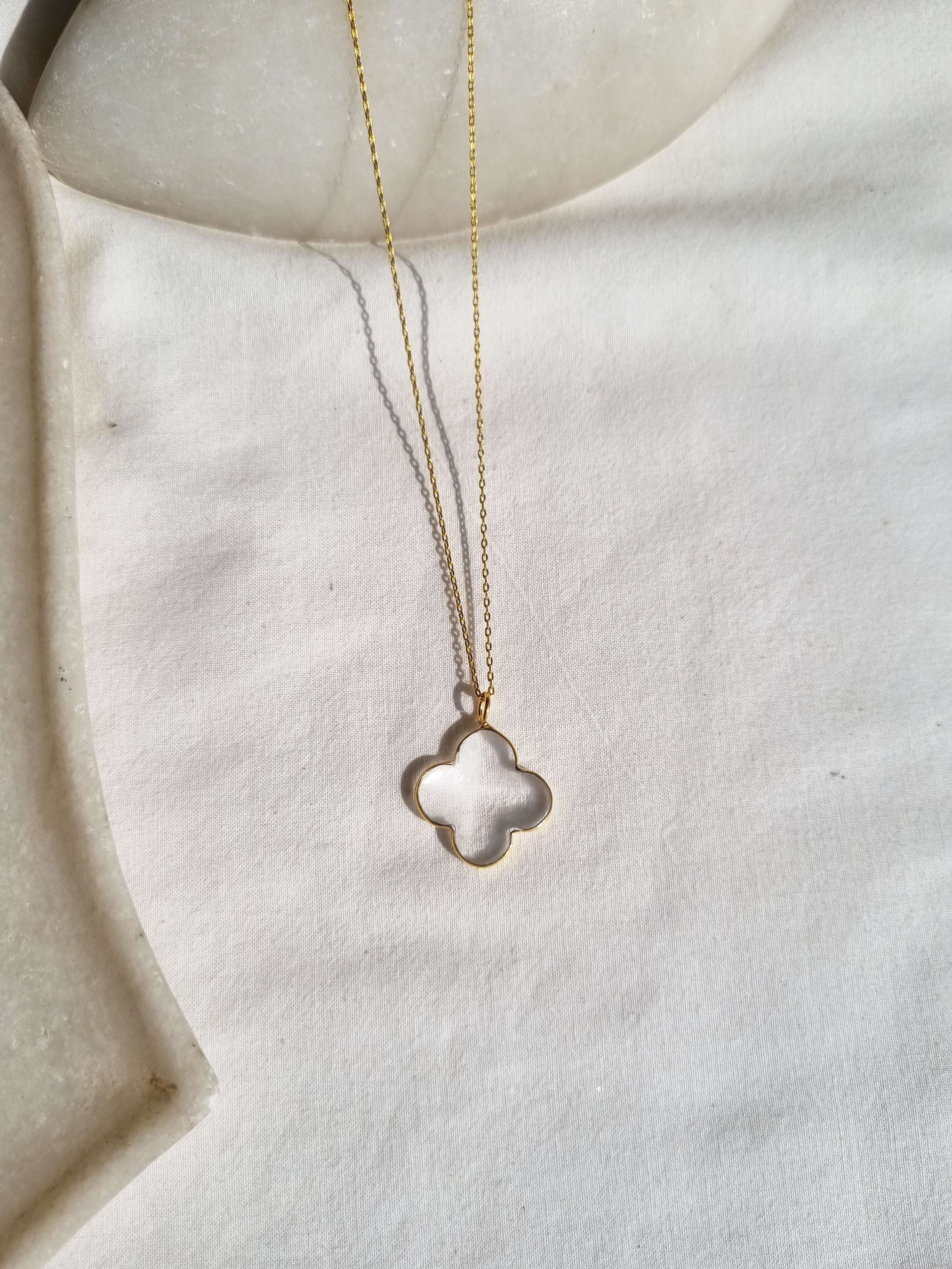 kasa - Clear Quartz Clover Pendant