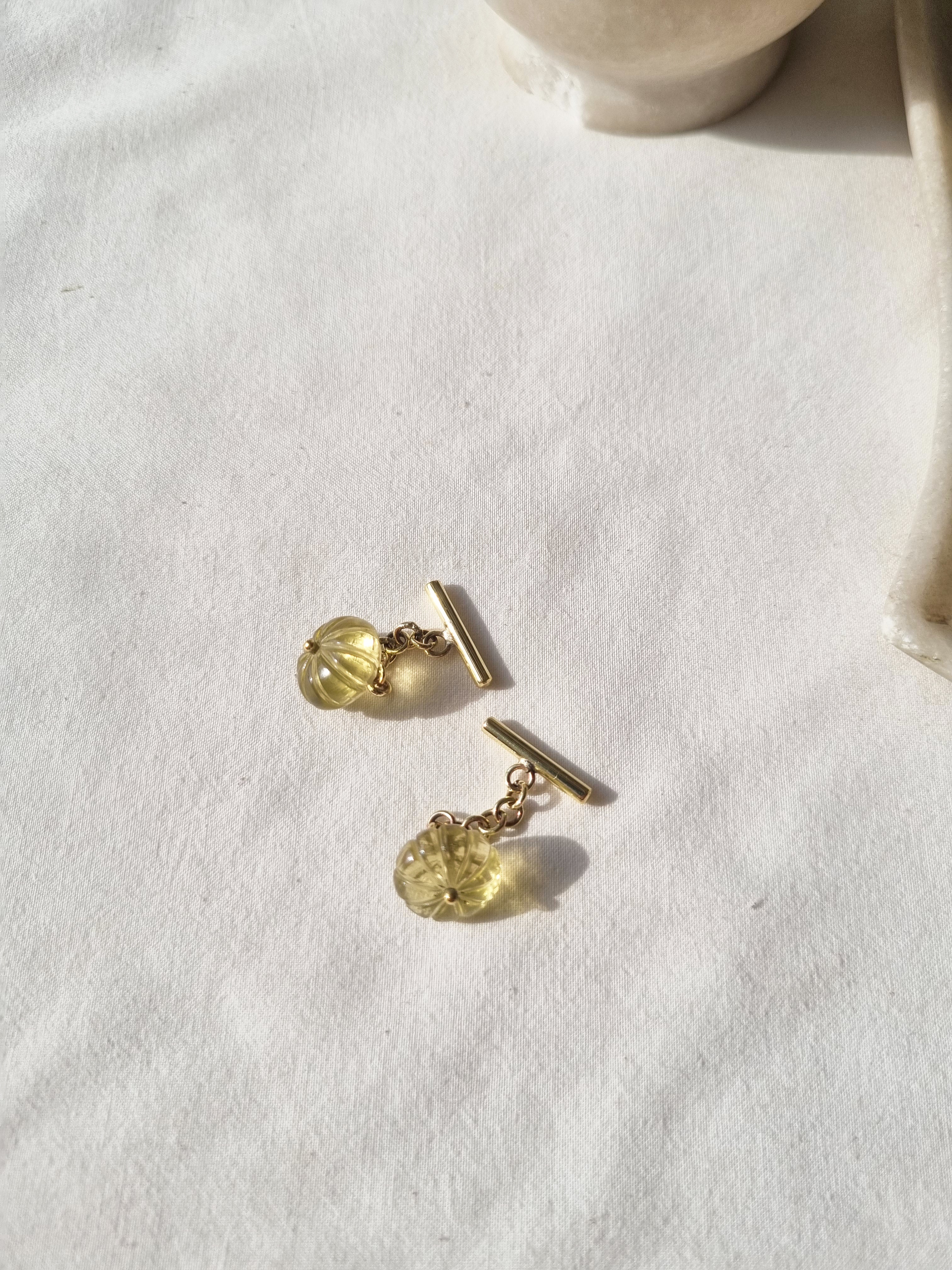 naura - Lemon Quartz Melon Chain Cufflinks
