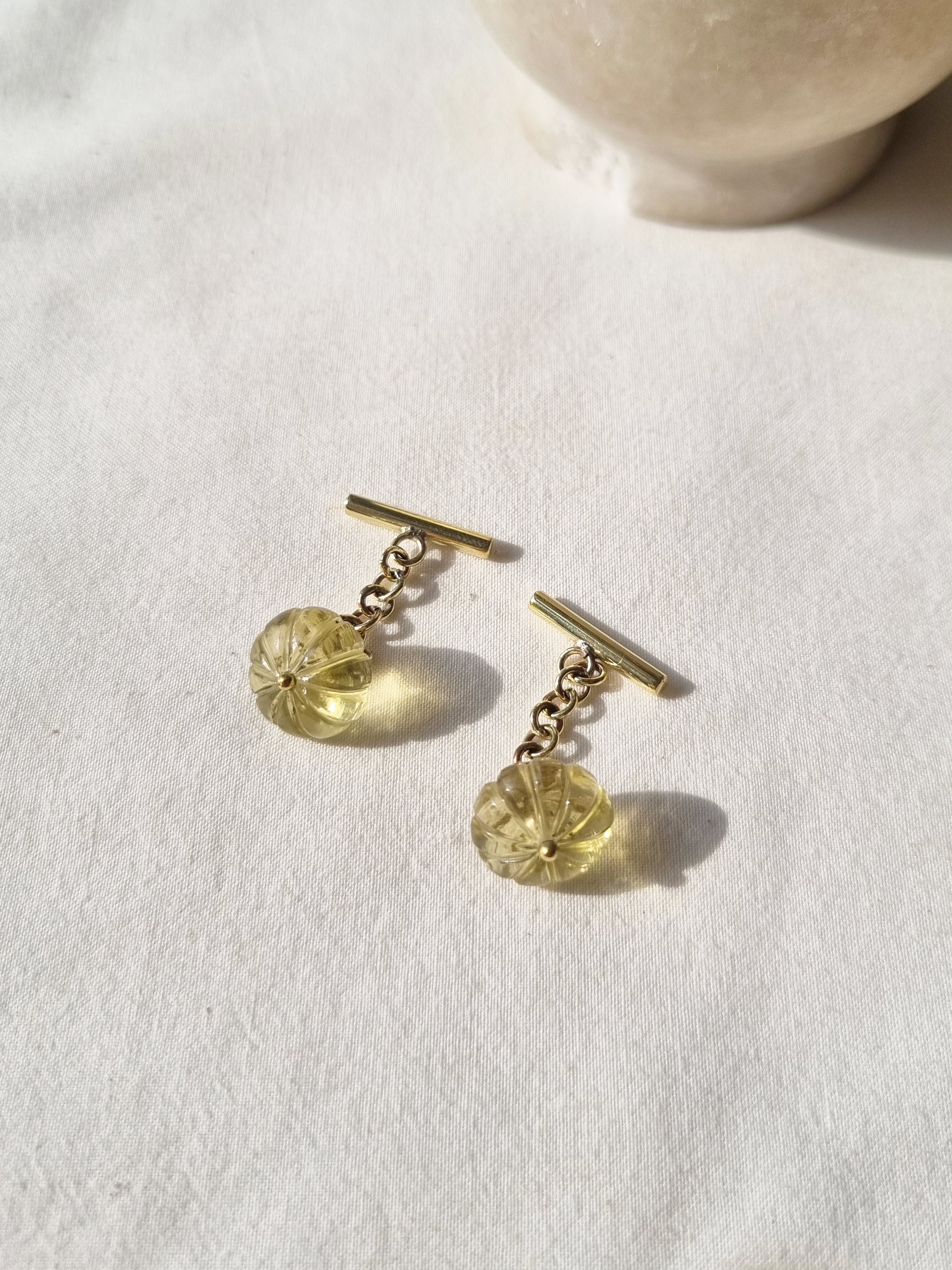 naura - Lemon Quartz Melon Chain Cufflinks