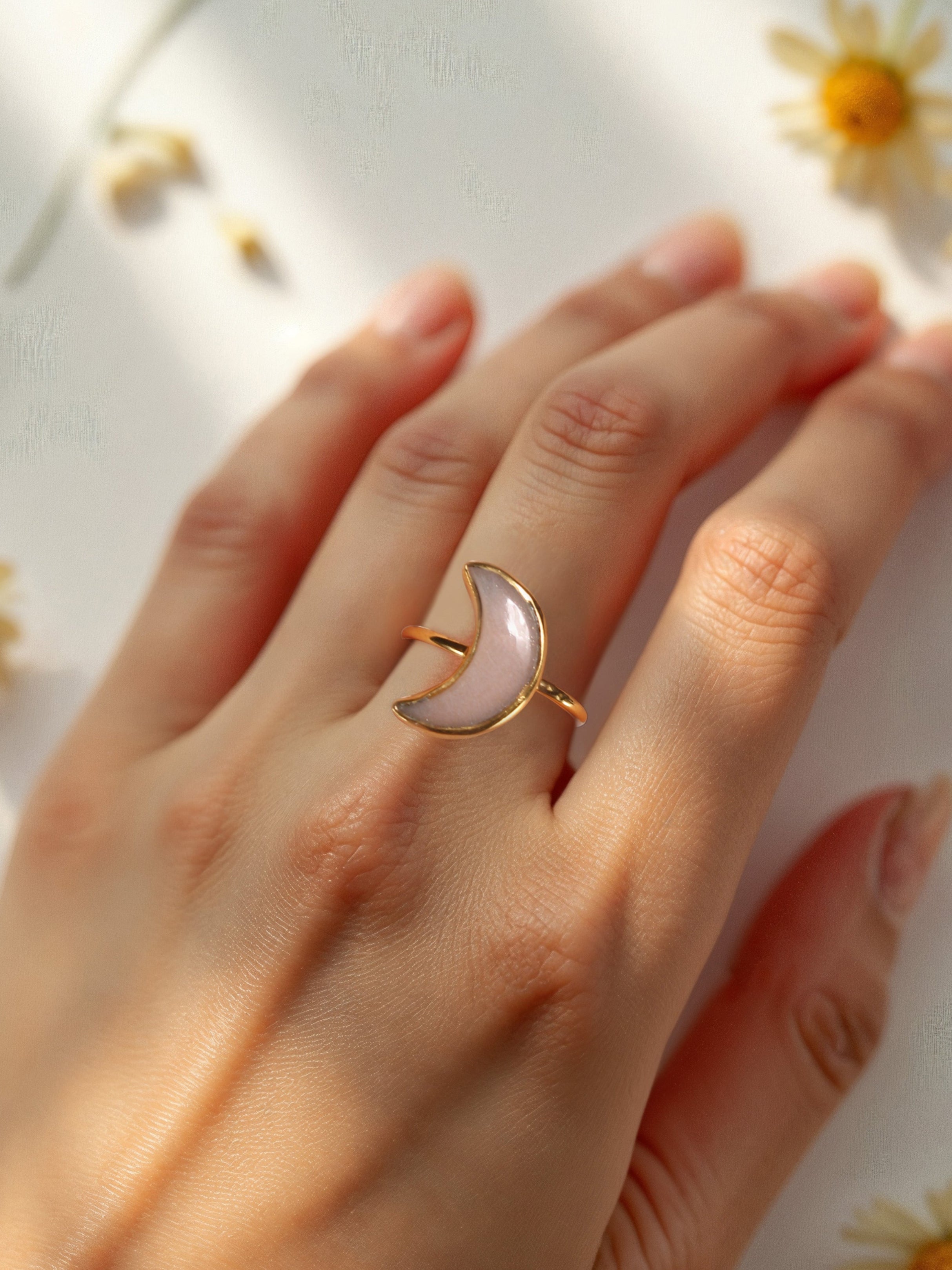 chandra - Peach Moonstone Luna Ring