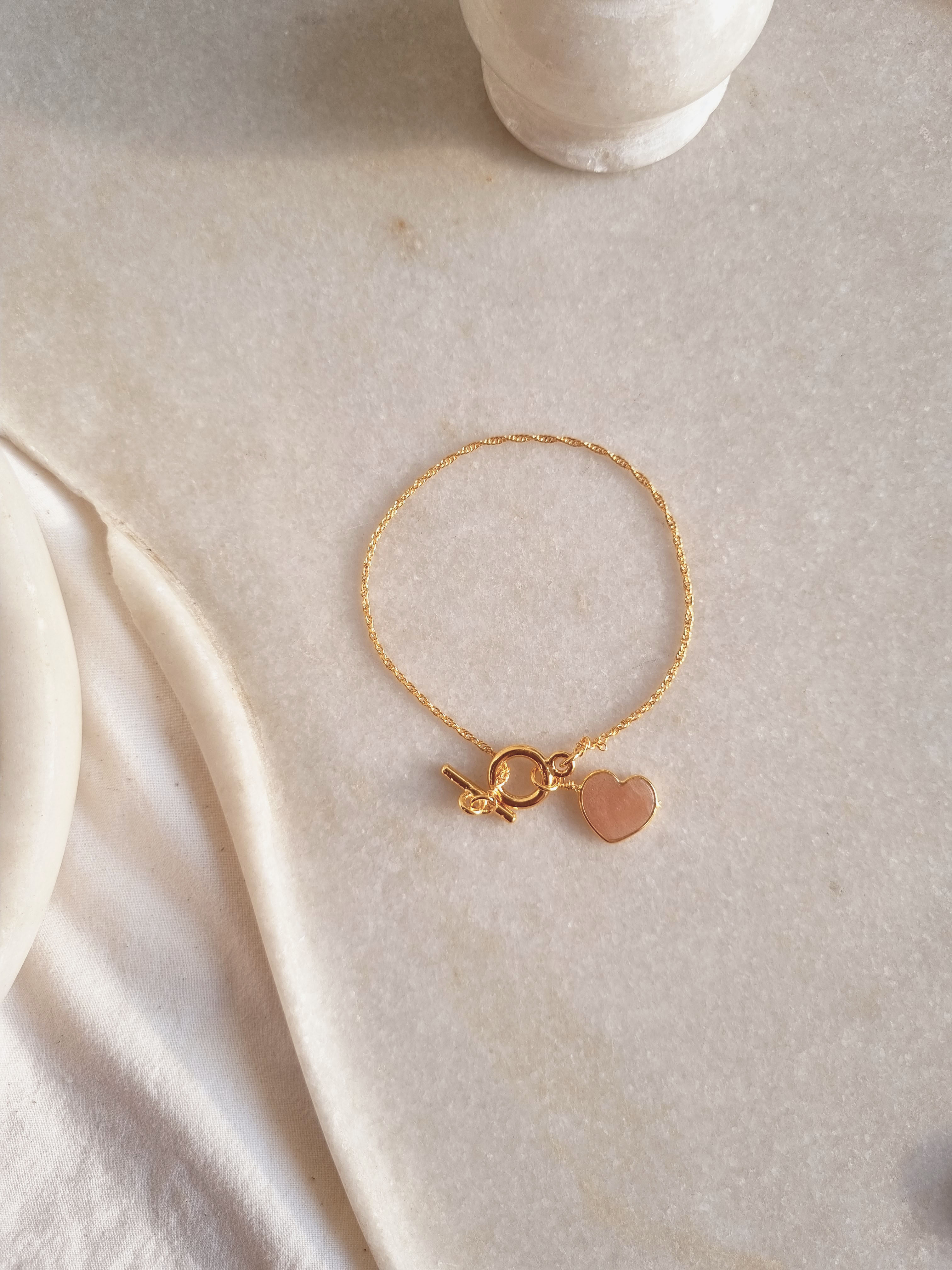 hart- Peach Moonstone Heart Toggle Bracelet