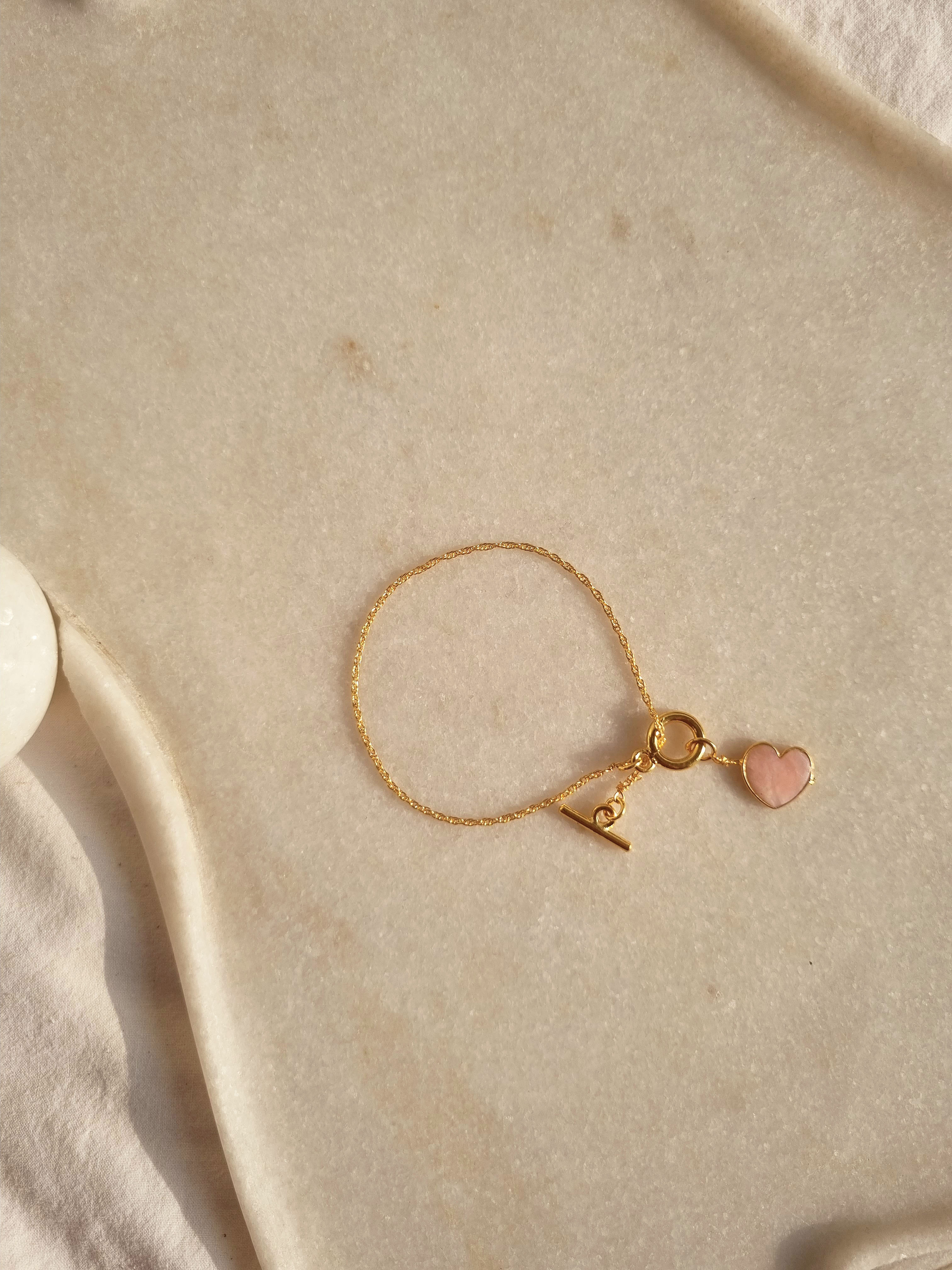 hart- Pink Opal Heart Toggle Bracelet