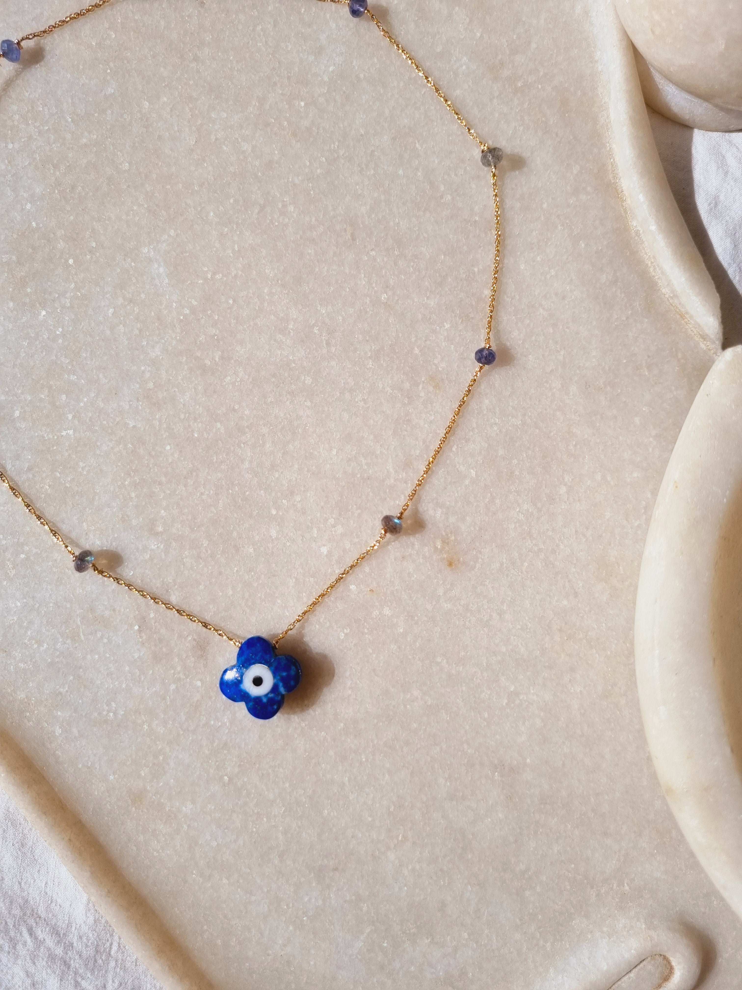 edaya - Lapis Lazuli Clover Evil Eye Choker