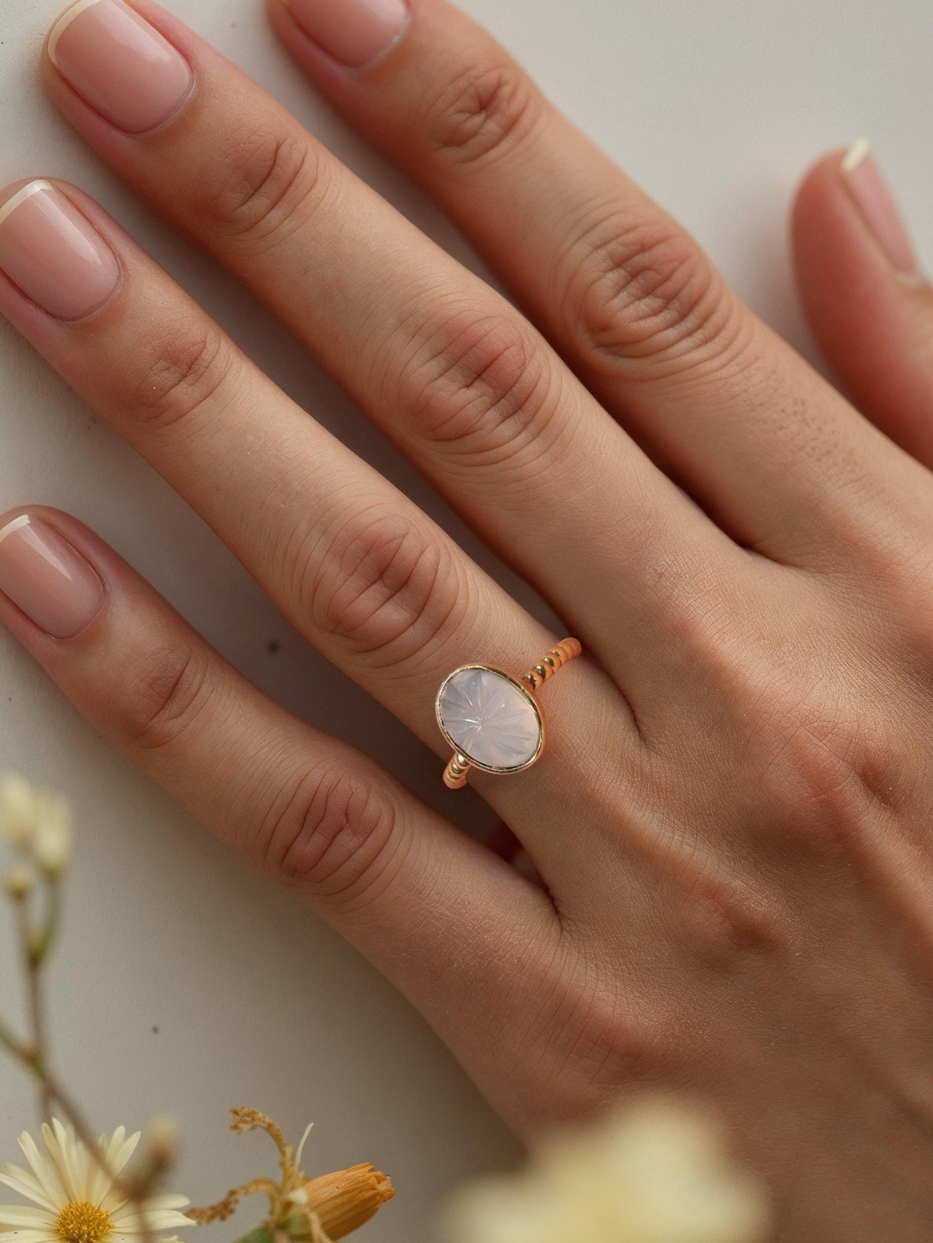 agam- White Moonstone Oval Venus Ring
