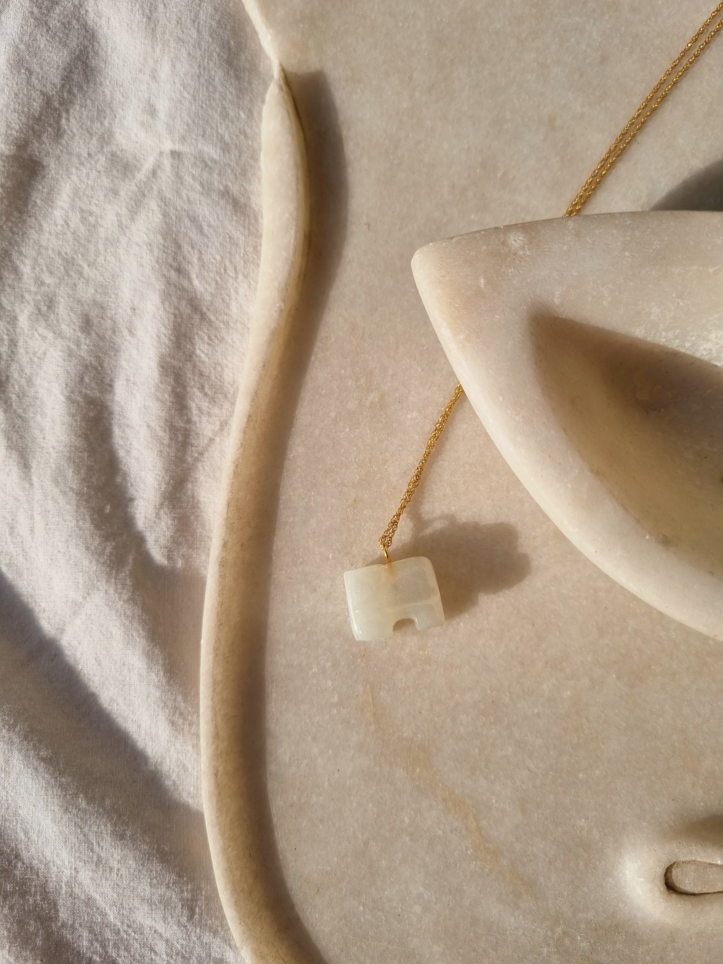 haati - White Moonstone Elephant Pendant