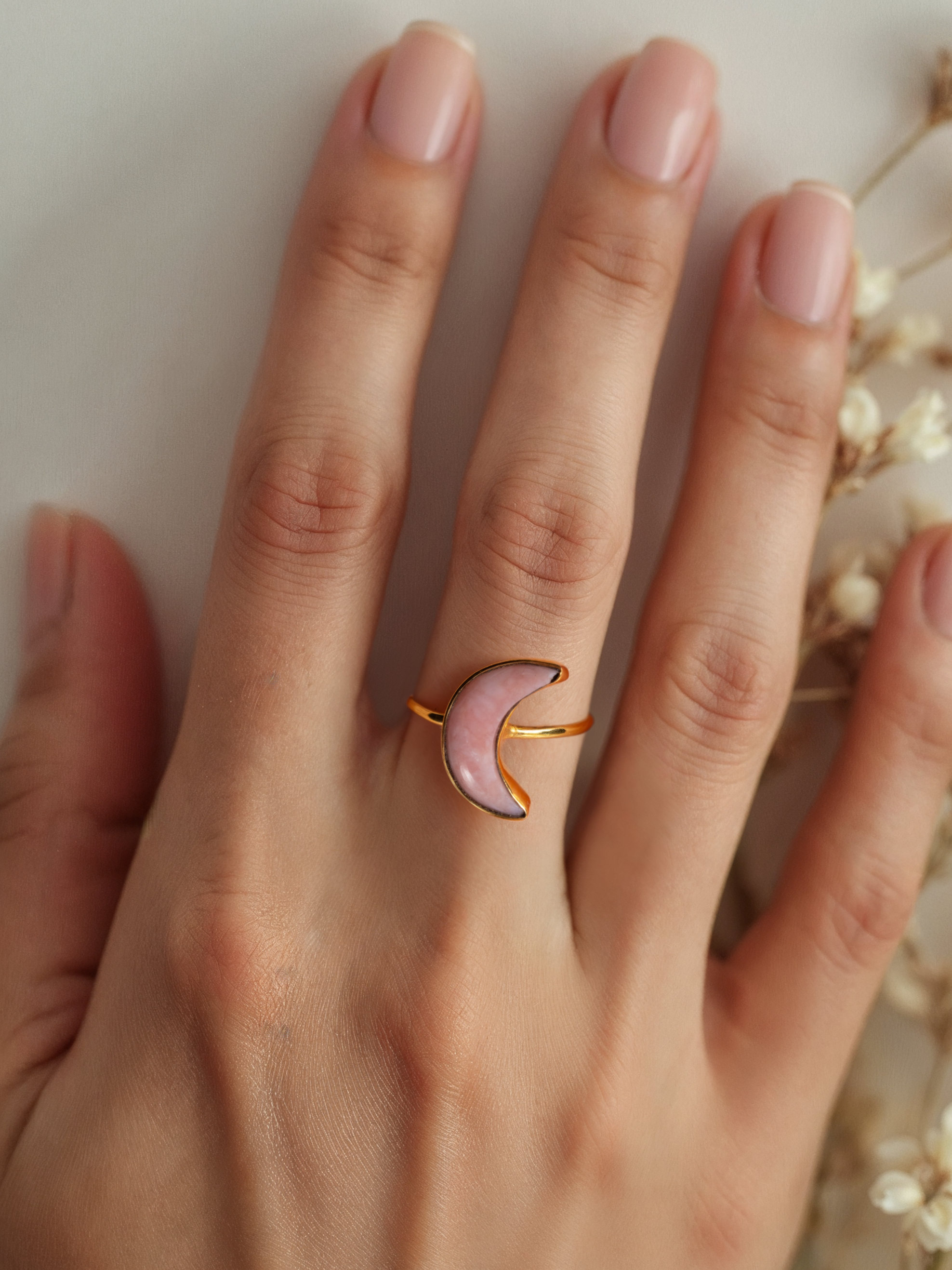 chandra - Pink Opal Luna Ring