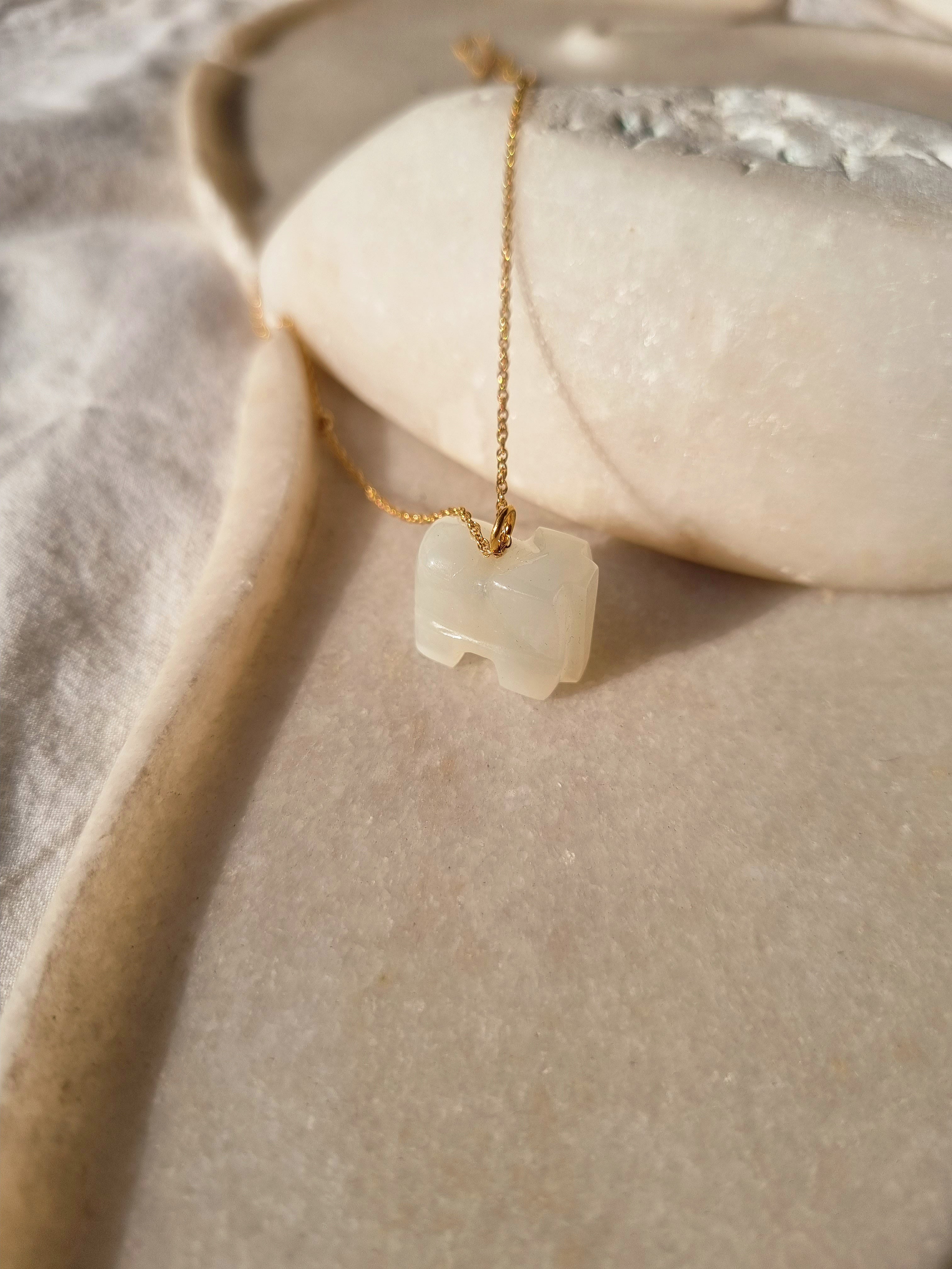 haati - White Moonstone Elephant Pendant