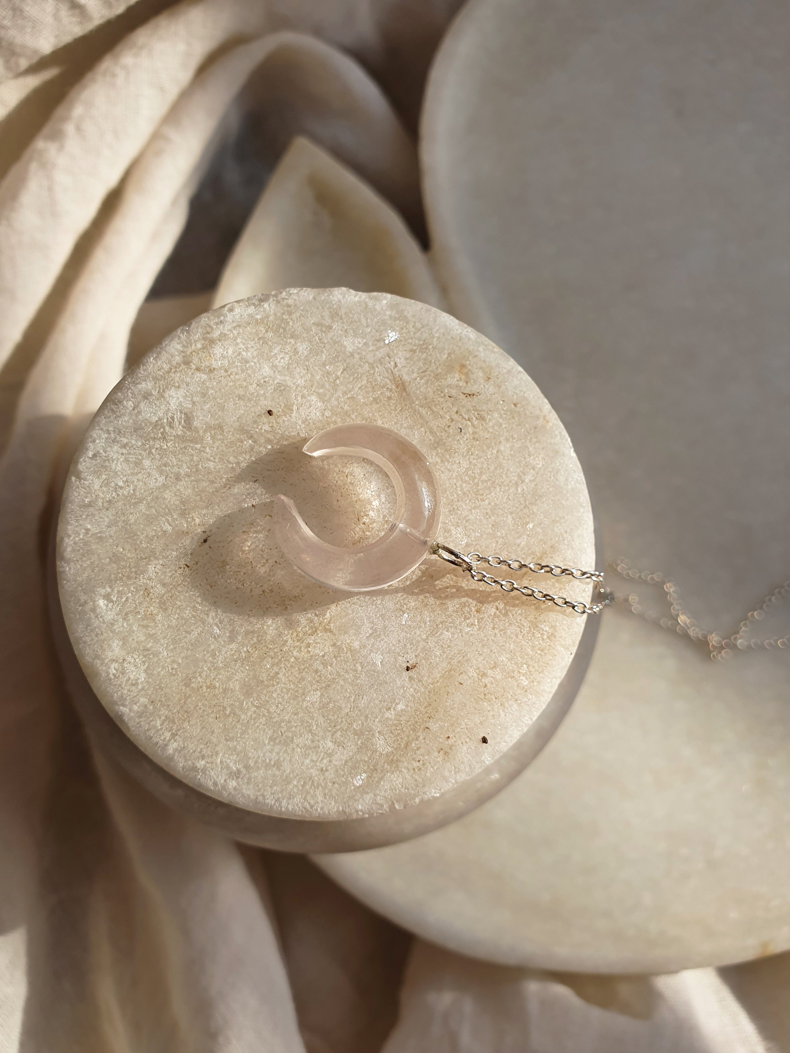 koka - Rose Quartz Crescent Pendant
