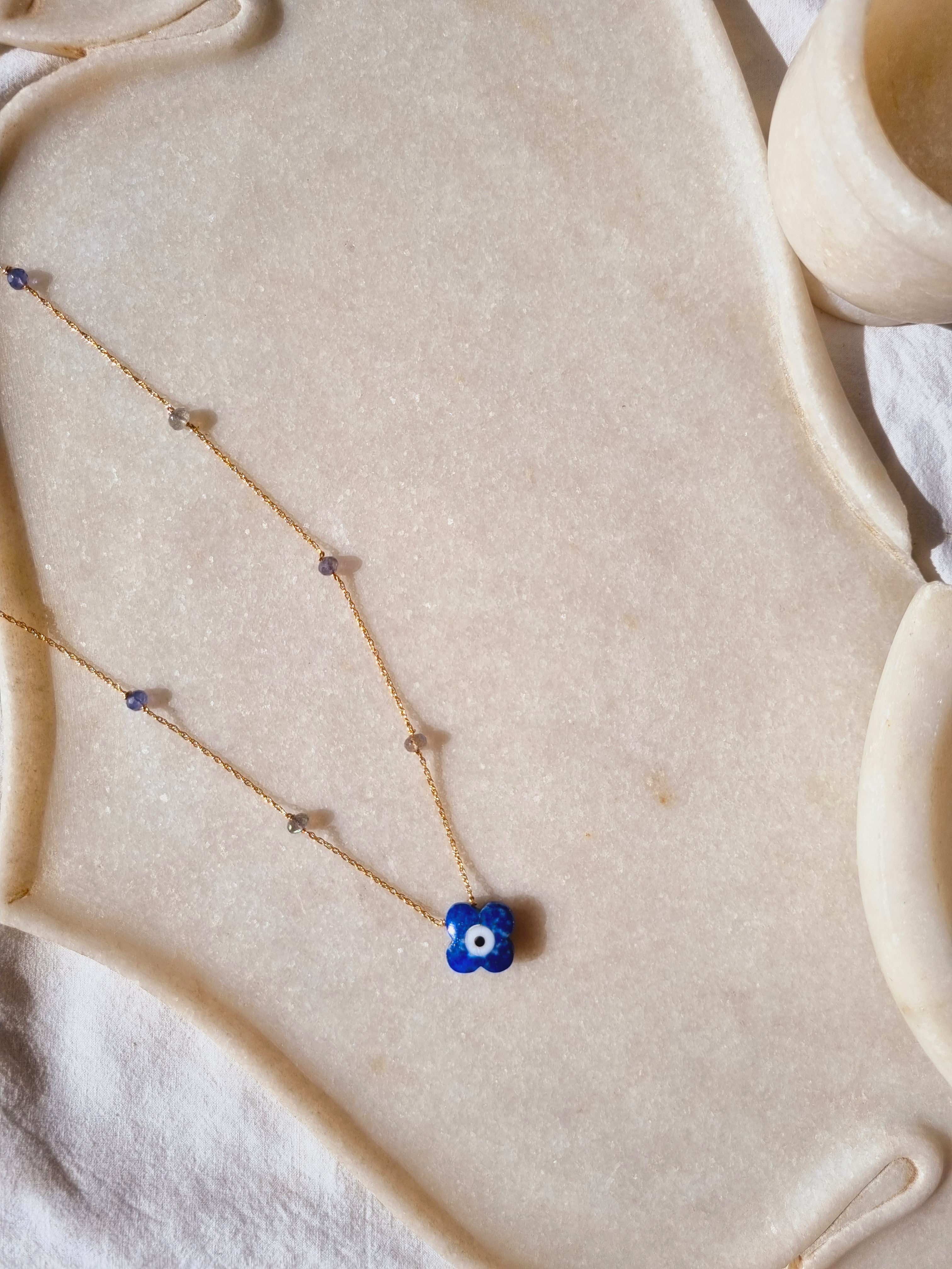 edaya - Lapis Lazuli Clover Evil Eye Choker