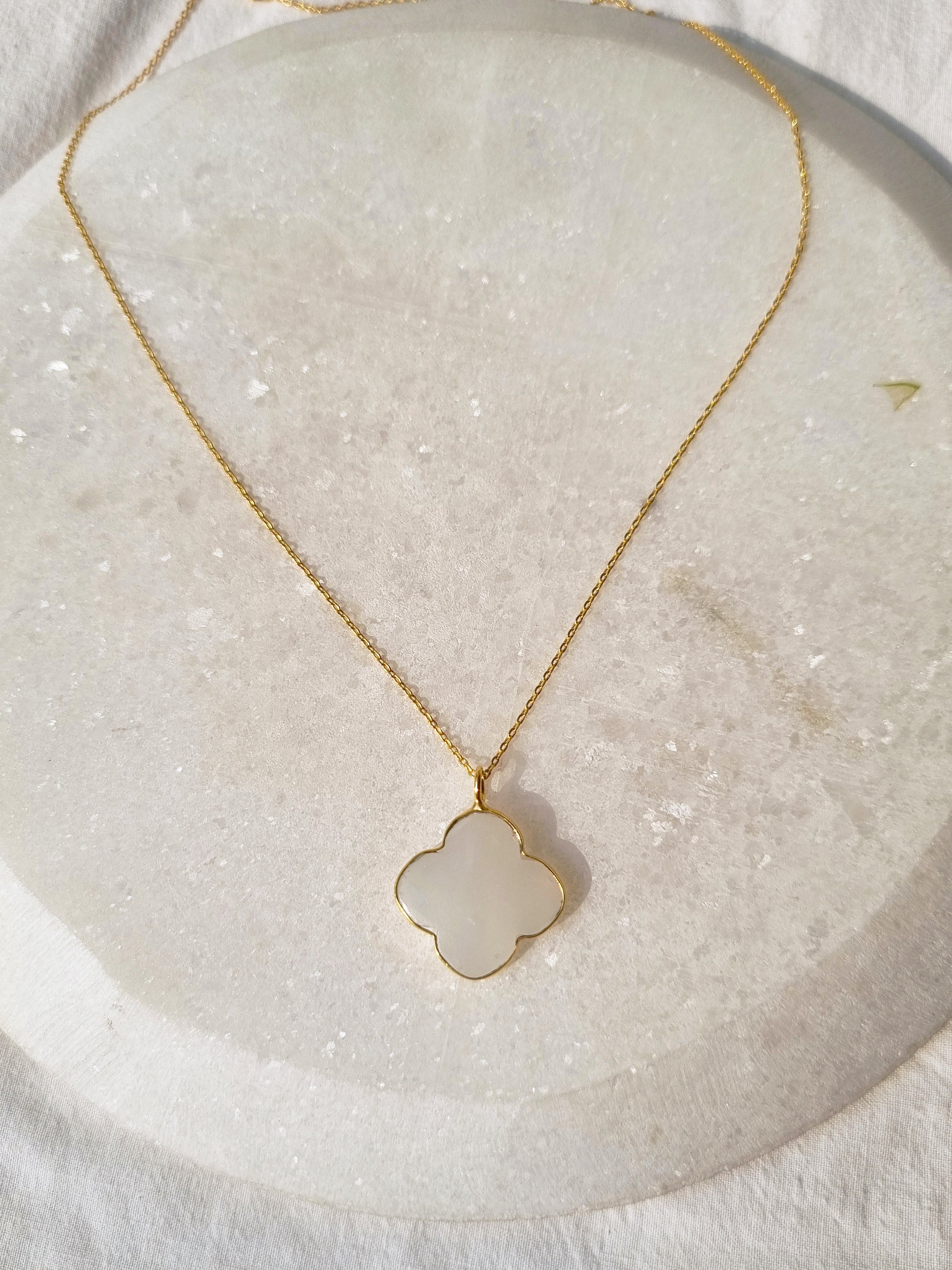 kasa - White Moonstone Clover Pendant
