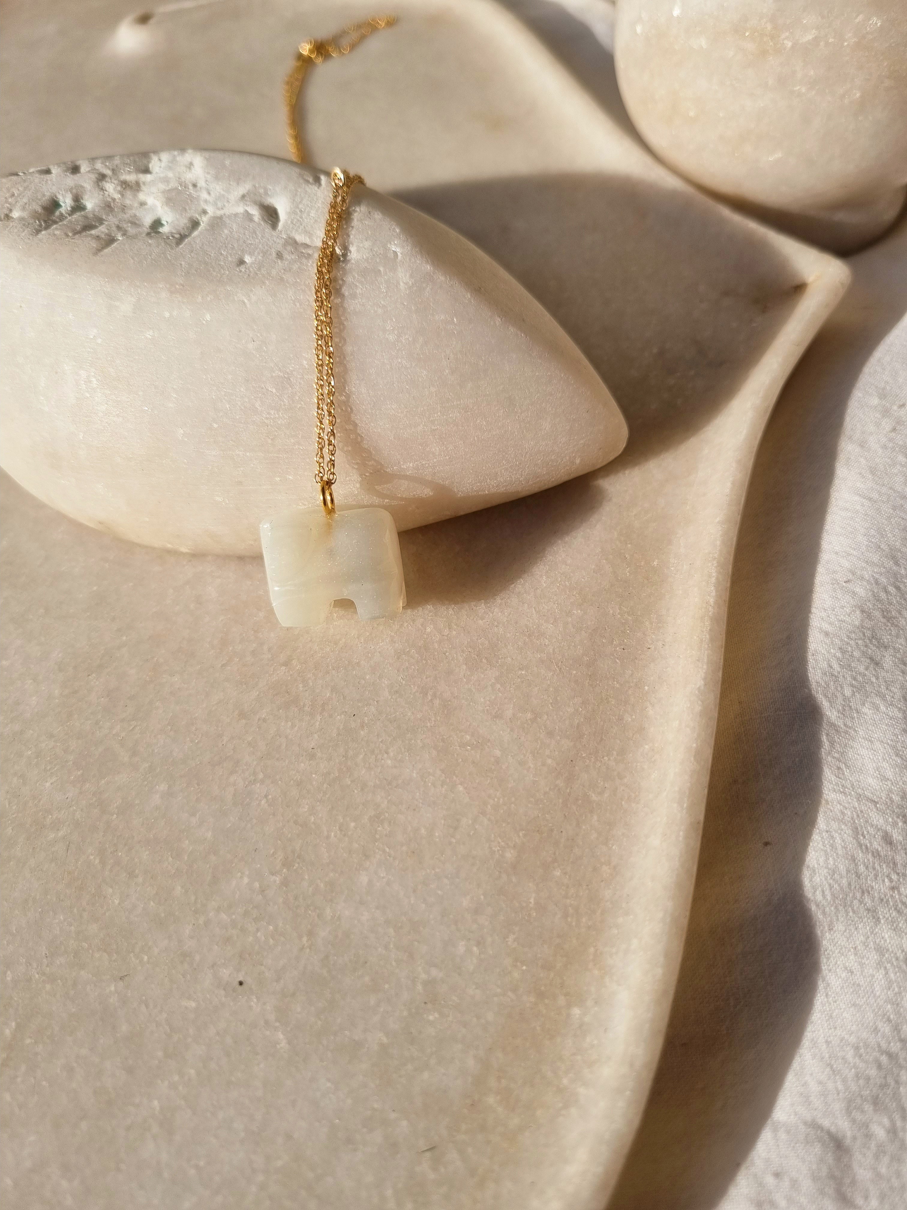 haati - White Moonstone Elephant Pendant